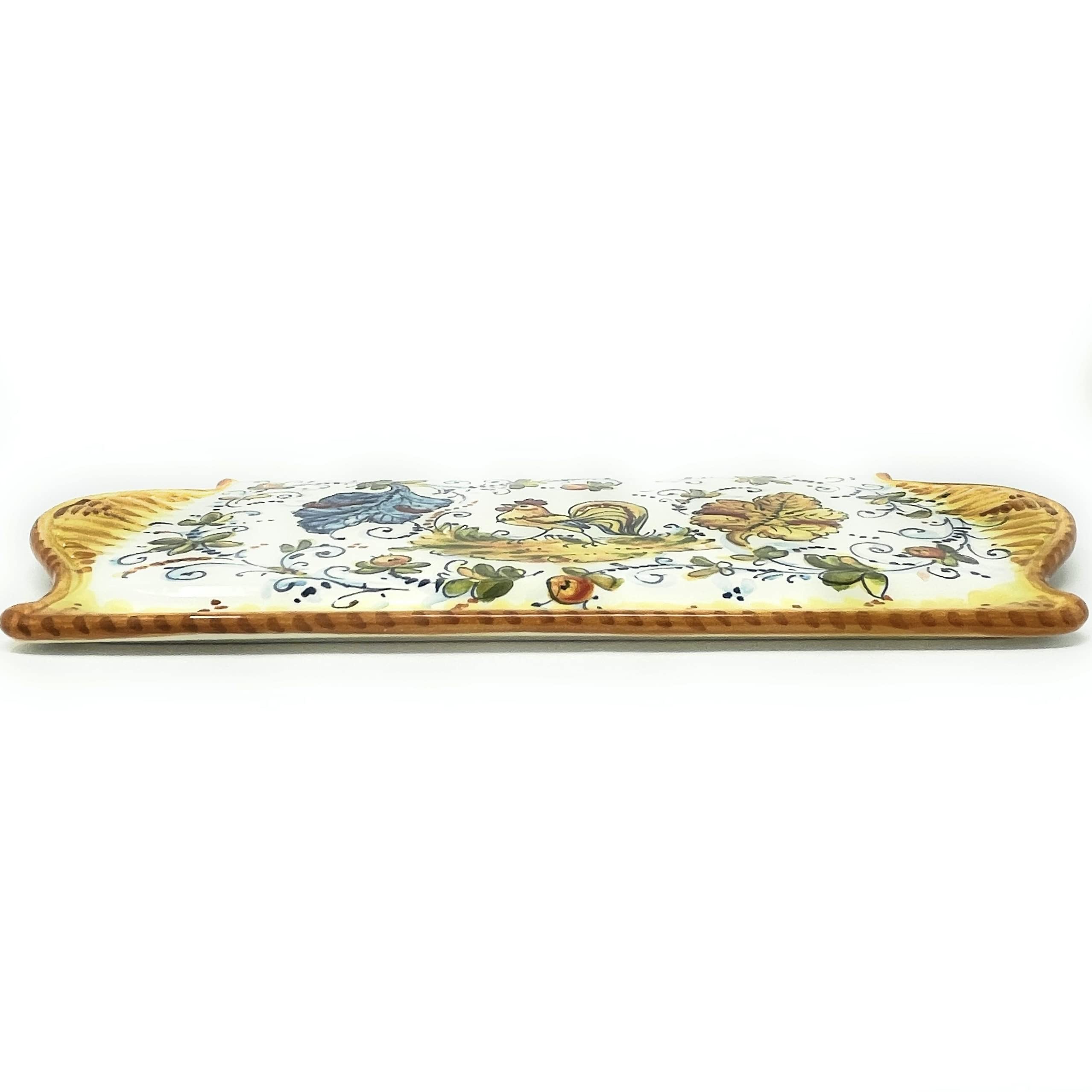 Hand Painted Italian Ceramic Cheese Tray - Rooster Pattern Appetizer Plate from Montelupo, Tuscany | Authentic Florence Pottery for Charcuterie Boards & Entertaining | Made in Italy