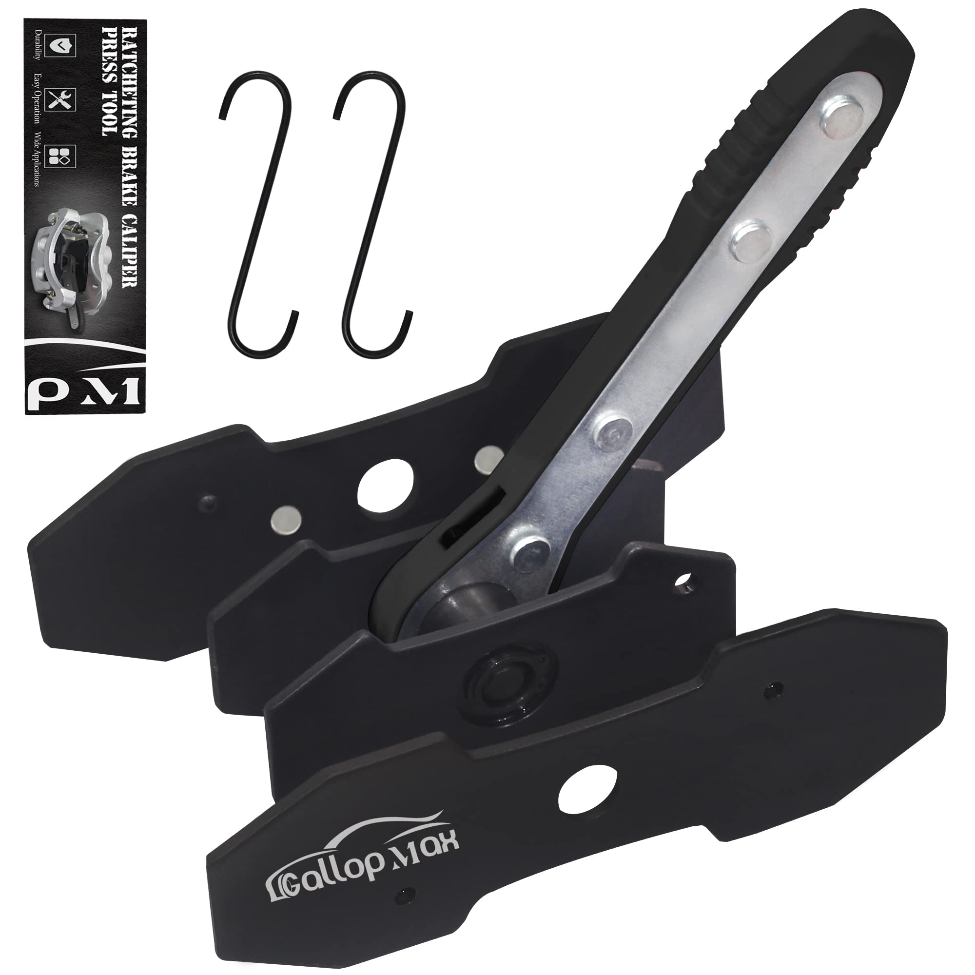 GallopMax 360° Adjustable Ratcheting Brake Caliper Compression Tool - Double Caliper Hanger Brake Piston Compressor Press Kit (Black) for Car & Truck Brake Maintenance & Repair