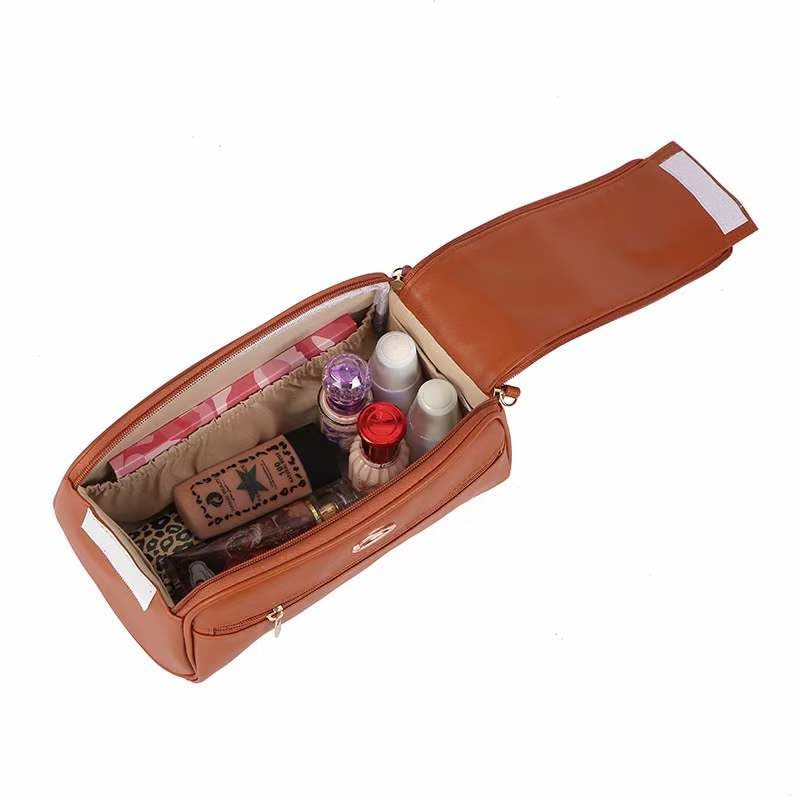 PU Leather Double Zipper Makeup Bag - Waterproof Travel Cosmetic Case for Women | Perfect for Travel & Daily Use