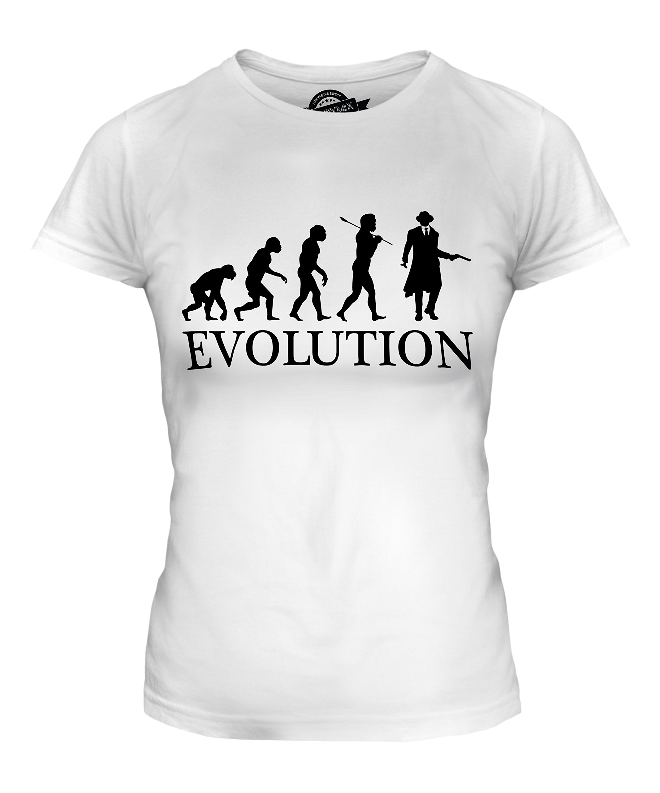 Women's Mafia Gangster Evolution of Man Graphic Fitted T-Shirt - Stylish Vintage Inspired Cotton Tee for Casual Wear & Costume Parties