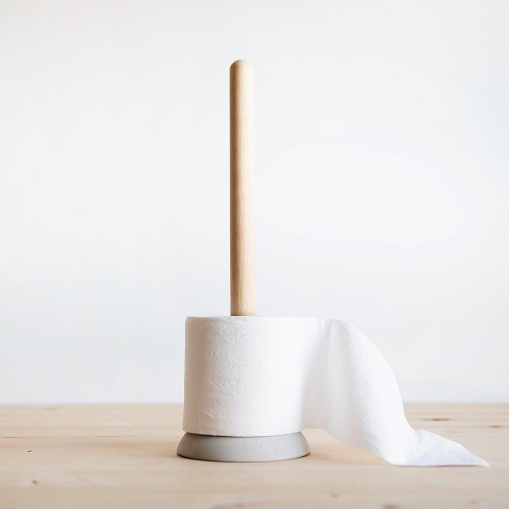 Modern Wood & Concrete Toilet Paper Holder - Rustic Bathroom Tissue Roll Stand for Farmhouse, Industrial & Contemporary Home Decor | Perfect for Bathrooms, Powder Rooms & Vanities