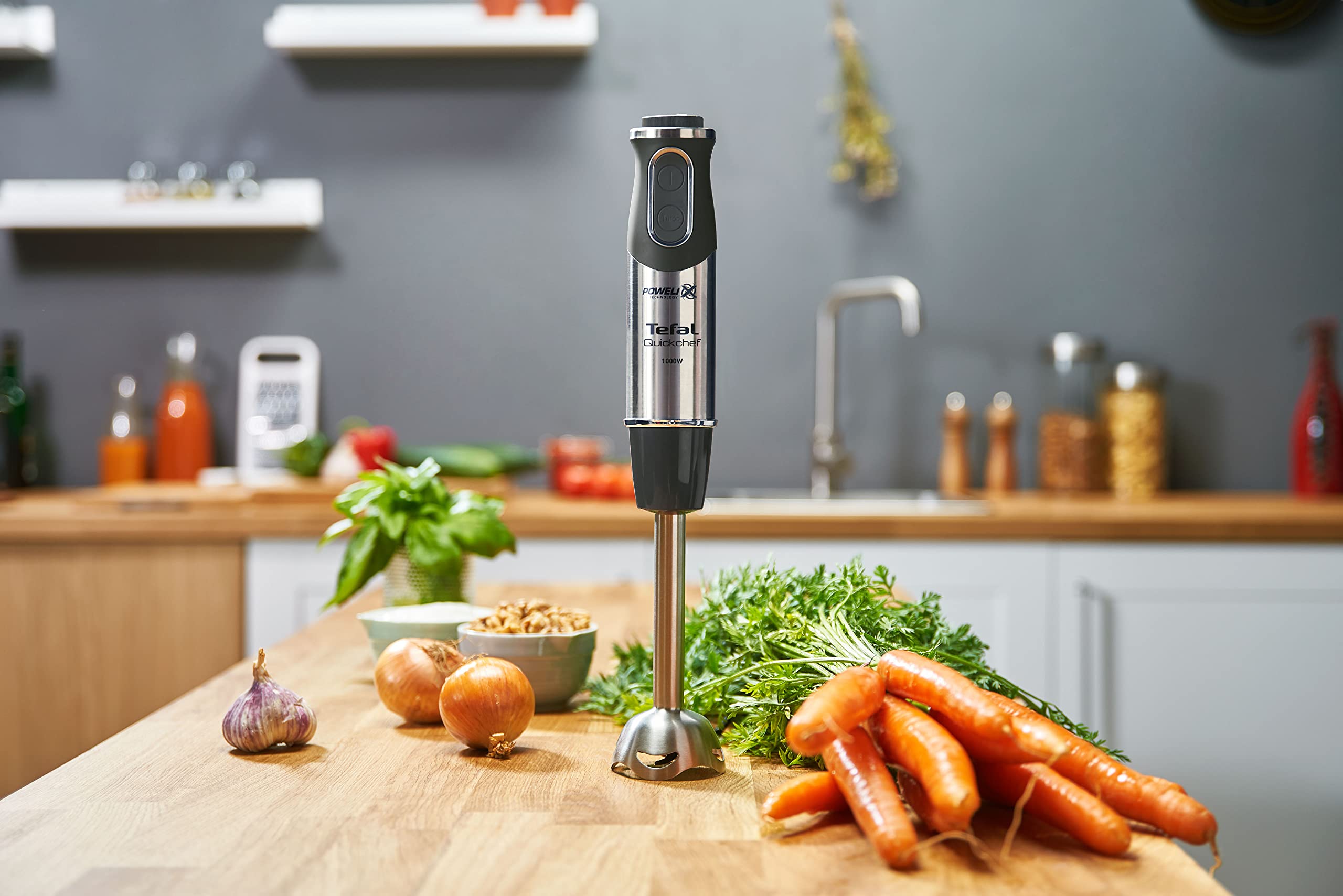 Tefal HB6588 1000W Immersion Hand Blender with 0.8L Stainless Steel Container - Powerful Stick Blender for Smoothies, Soups & Baby Food - Black Stainless Steel Design - Perfect for Kitchen & Home Cooking