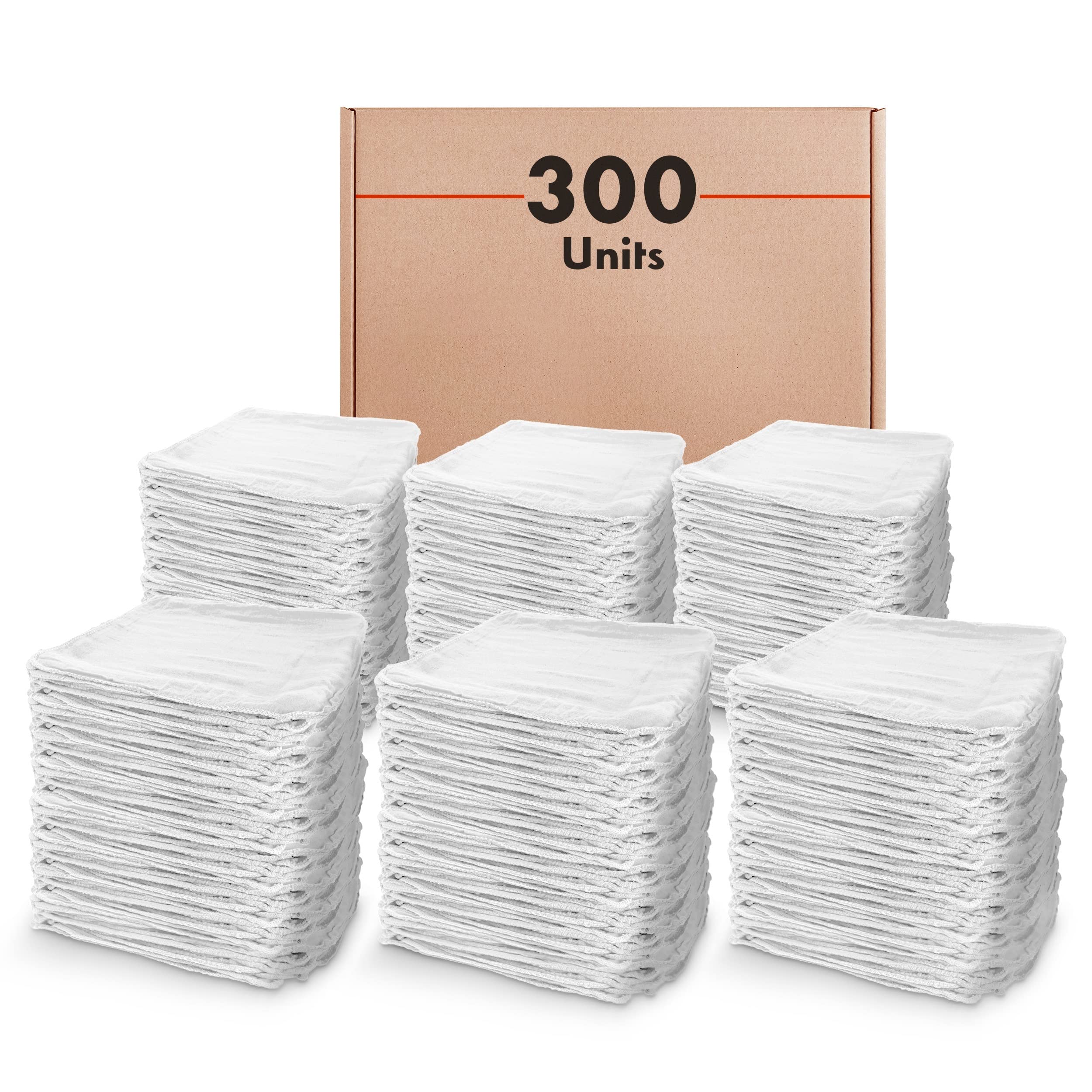 Premia Kitchen Bulk Shop Towels - 300 Pack 14x14 Inch 100% Cotton Reusable Cleaning Rags - Heavy Duty Absorbent Towels for Garage, Workshop & Commercial Use - Oil & Grease Resistant White Huck Towels - Perfect for Automotive, Industrial & Restaurant Cleaning