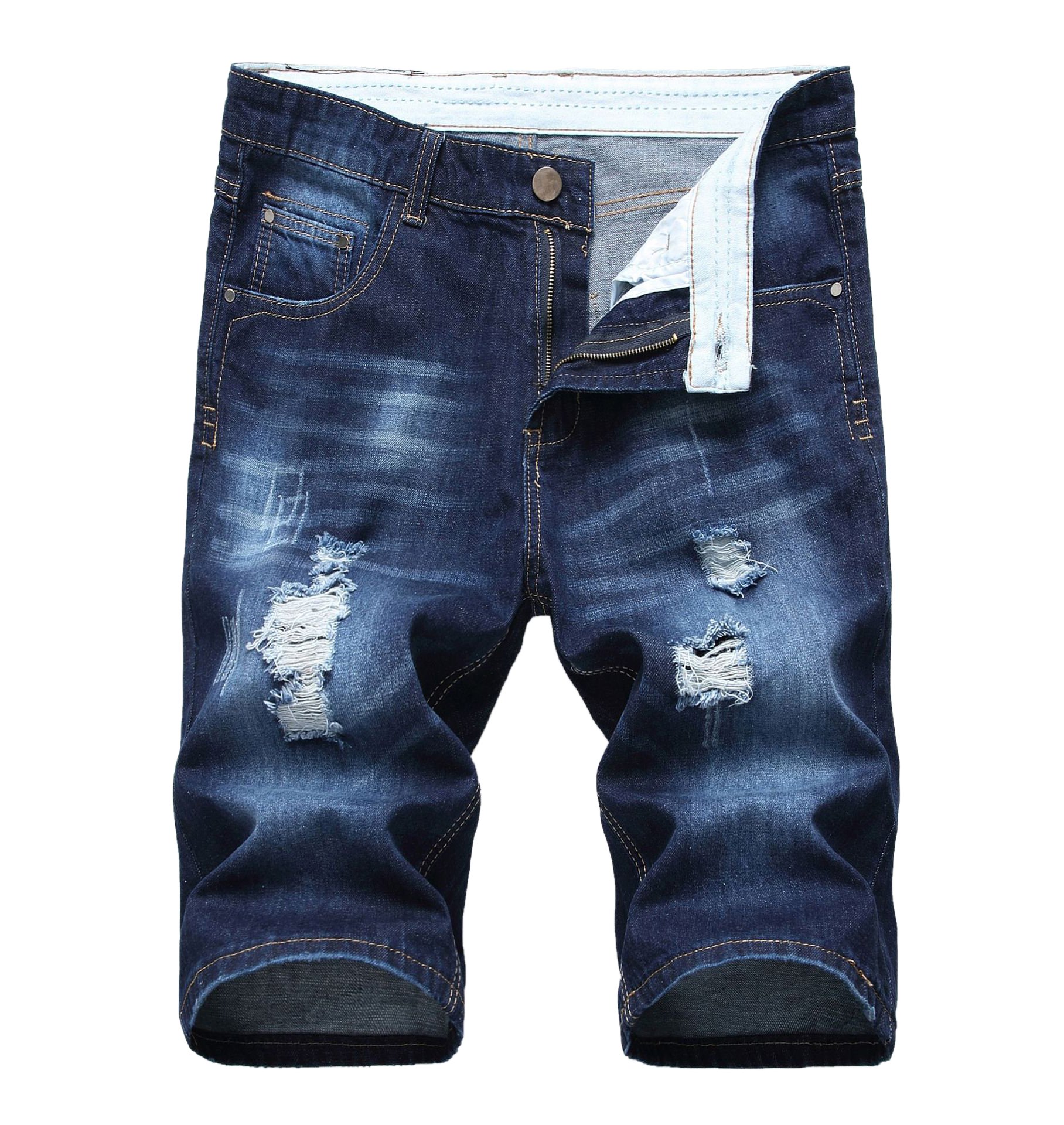 GARMOY Men's Ripped Destroyed Distressed Denim Shorts - Slim Fit Cotton Comfortable Casual Jeans Shorts for Summer Outfits & Streetwear Style