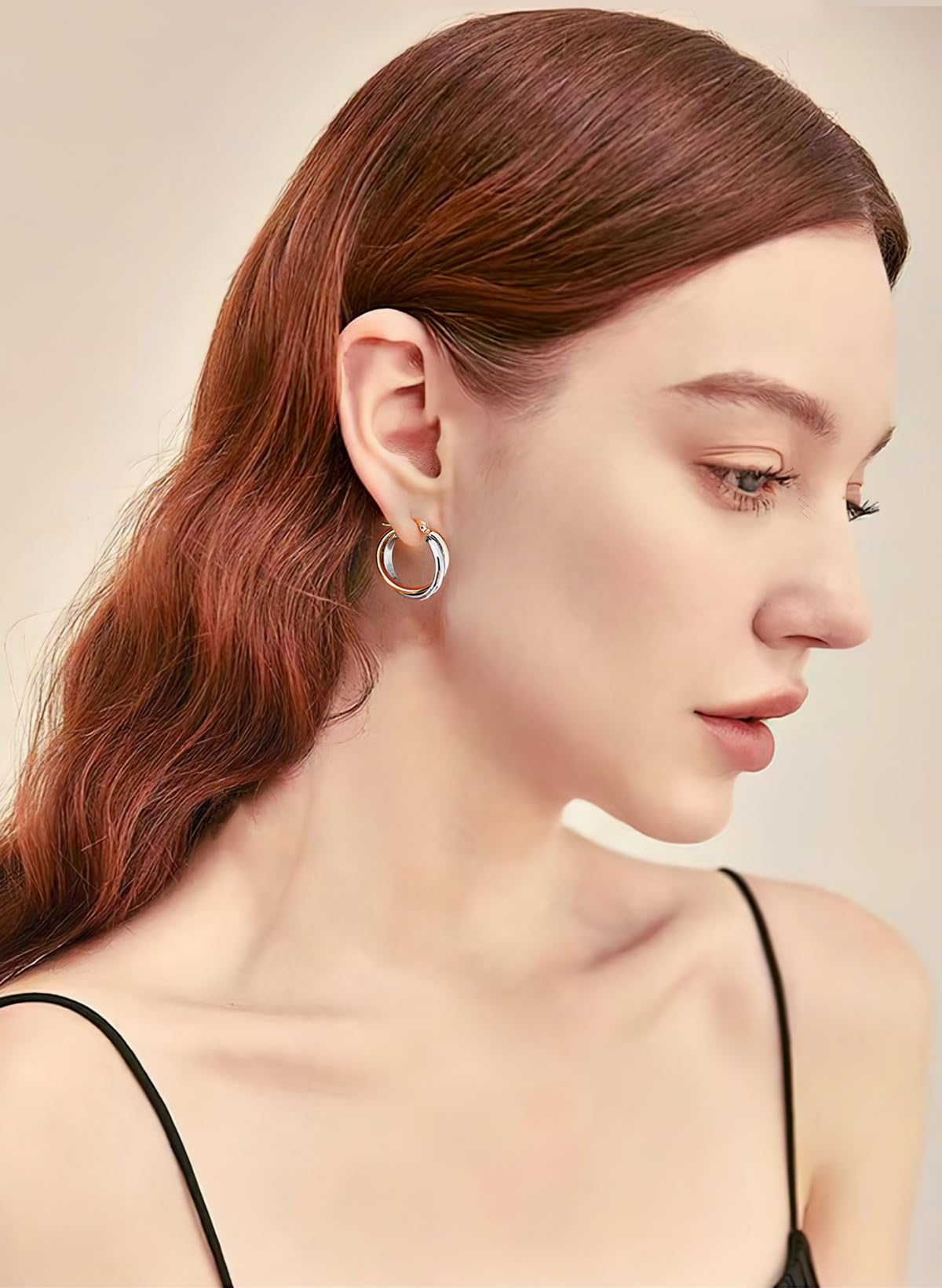 Two Tone Hoop Earrings for Women - Gold & Silver Three Circle Chunky Hoop Earrings with Knot Design, Fashion Jewelry Gift for Birthday, Party & Everyday Wear