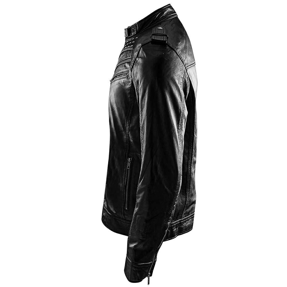 Genuine Leather Motorcycle Jacket for Men - Premium Sheepskin Biker Jacket with Zipper, Stylish & Durable for Riding & Casual Wear