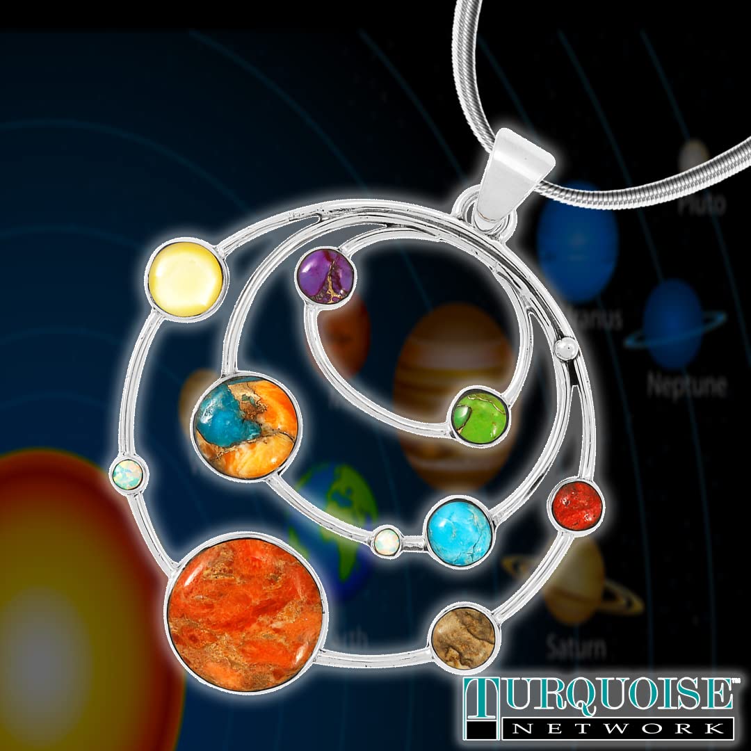 925 Sterling Silver & Genuine Turquoise Solar System Planets Jewelry Set - Perfect for Astronomy Lovers & Unique Gift Occasions