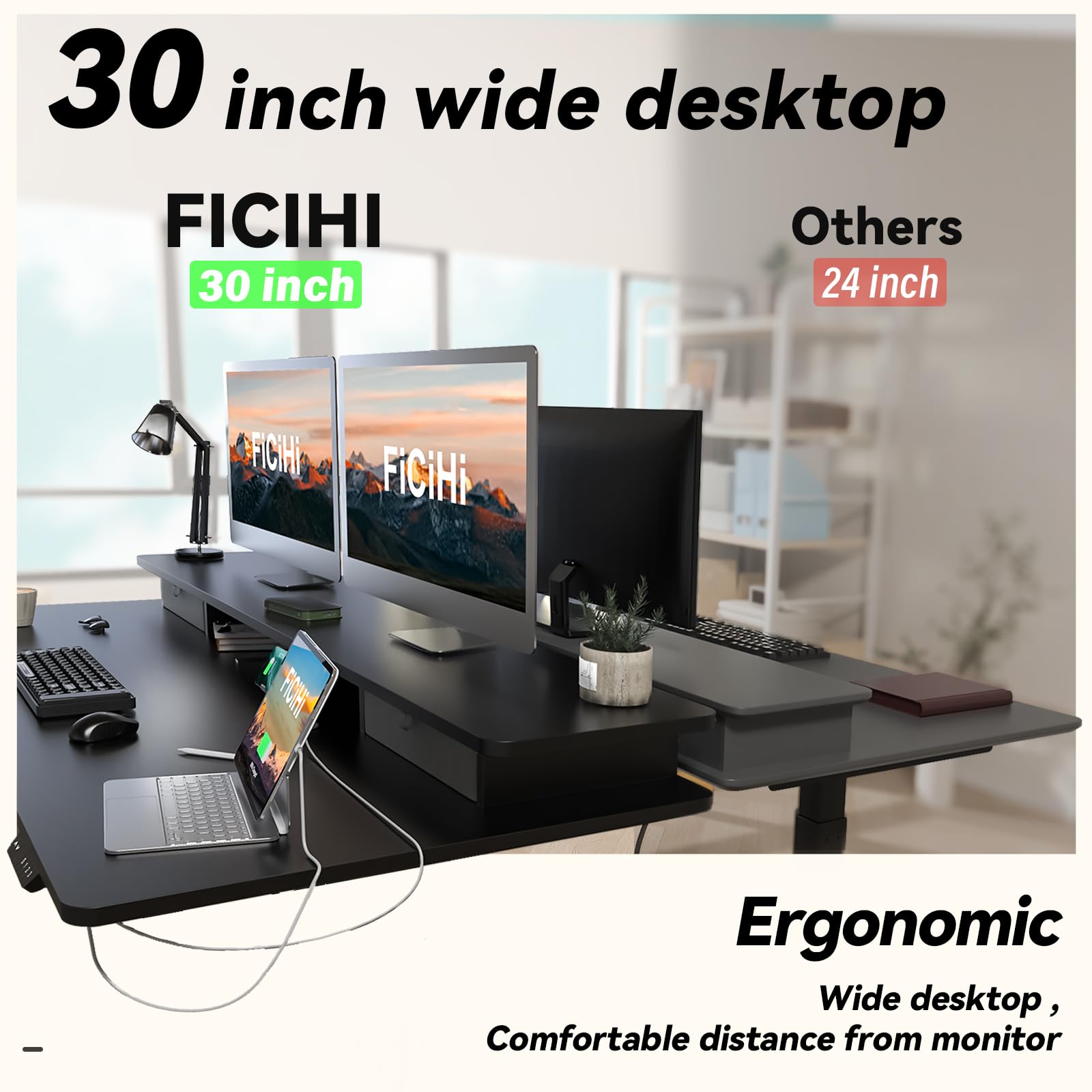 Adjustable Height Electric Standing Desk with 4 Drawers & Wheels - 55 x 30 Inches Home Office Desk with 3 Memory Presets, Monitor Stand Riser & USB A/C Charging Port - Perfect for Ergonomic Workstations & Small Spaces