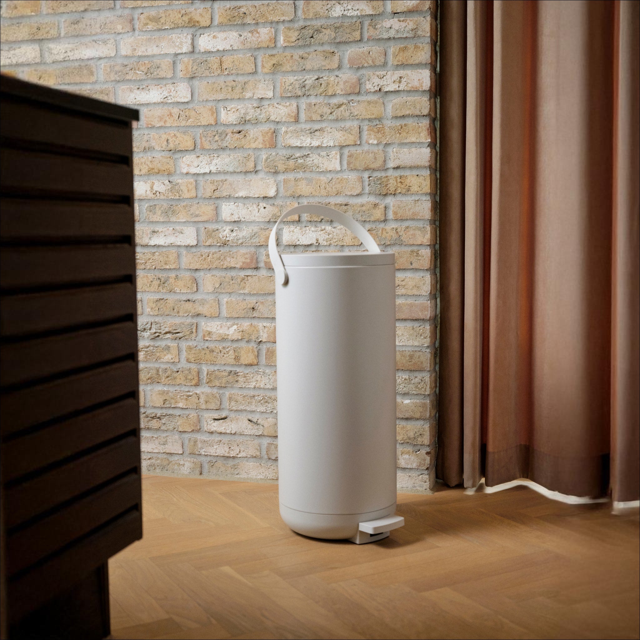 ZONE DENMARK 35L Circular Pedal Trash Can - 65cm Height, Warm Grey | Modern Kitchen & Office Waste Bin with Foot Pedal for Hands-Free Use