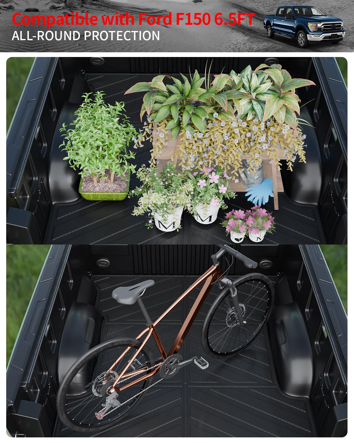 Upgraded TPE All-Weather Truck Bed Mat for 2015-2024 Ford F150 6.5FT Longer Bed | Heavy Duty Bed Liner Accessories | Perfect for Hauling, Camping & Off-Road Protection