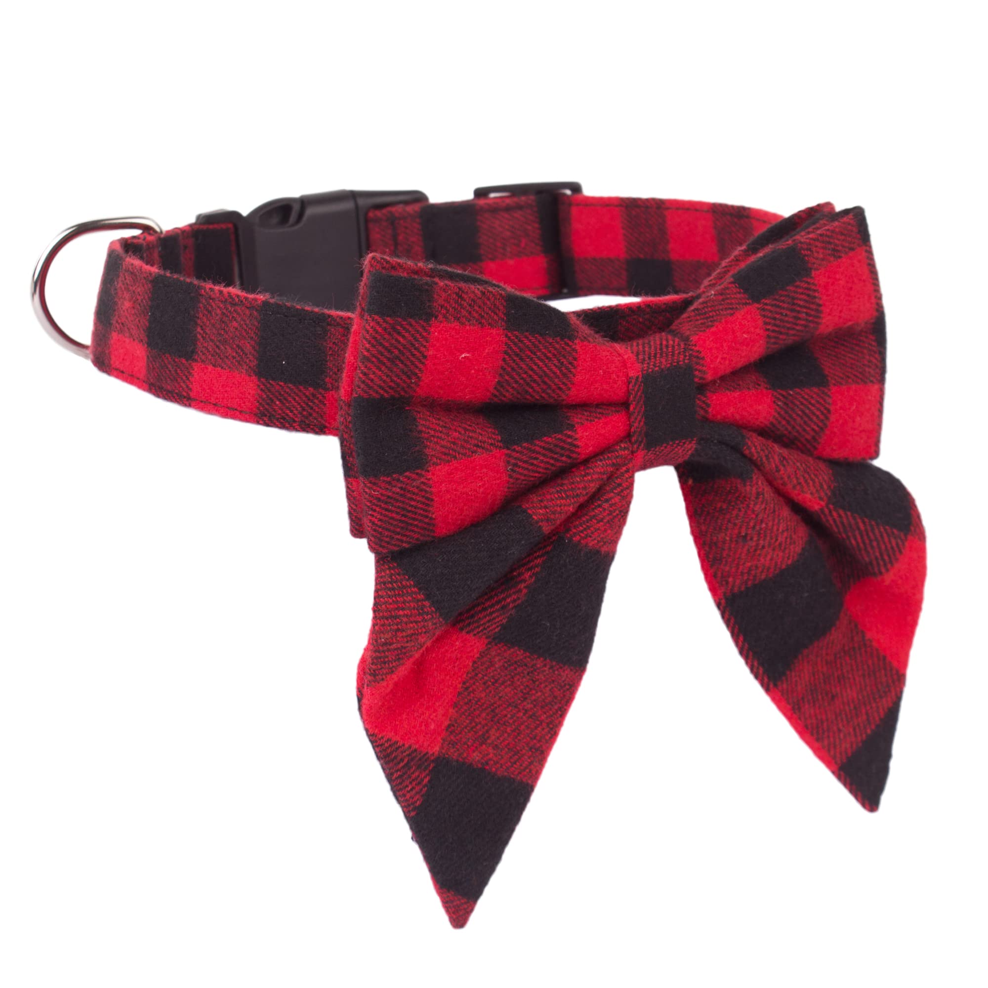 ADOGGYGO Adjustable Christmas Dog Collar with Red Plaid Bowtie - Festive Cotton Pet Collar for Large Dogs (Red & Black) - Perfect for Holiday Photos, Christmas Parties & Pet Costume Events