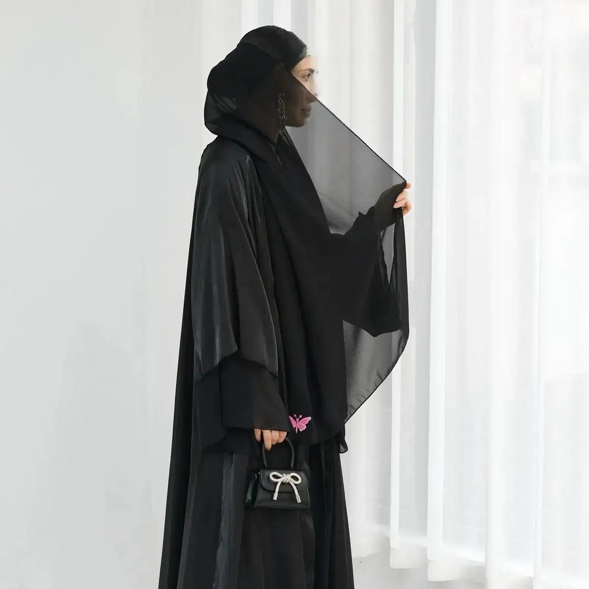 Elegant Reversible 2-Layer Chiffon Open Abaya Dress for Women - Modest Muslim Prayer Dress & Evening Wear