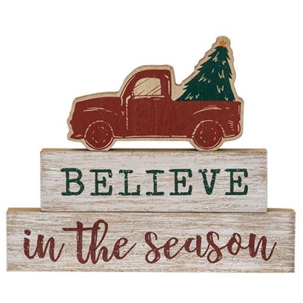 3-Piece Believe In the Season Truck Stackers Set - Christmas Holiday Decor for Home, Office & Gift Giving