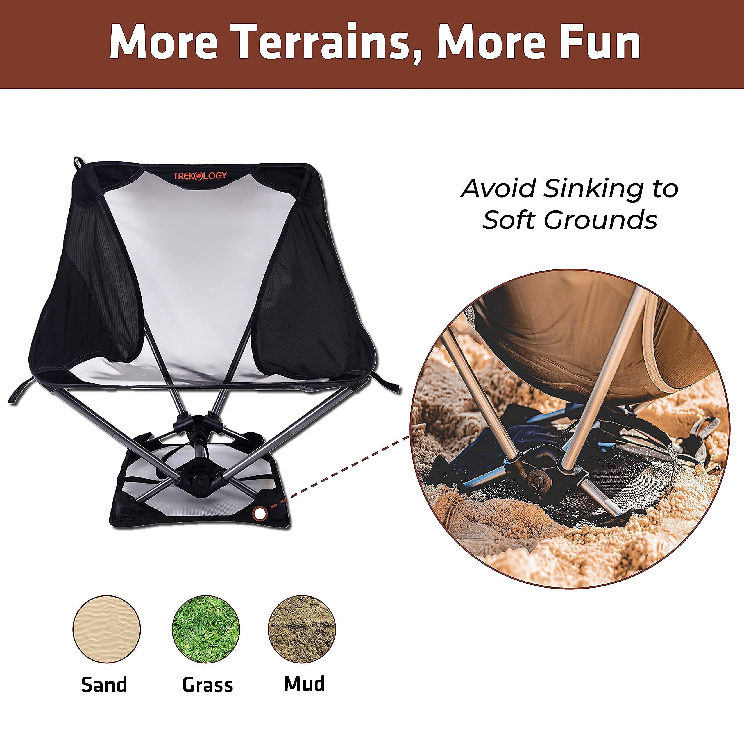 TREKOLOGY Ultralight Camping Chair - Portable Lightweight Folding Chair for Adults & Kids, Compact Backpacking Chair for Hiking, Beach, Picnic, Outdoor Adventures | Perfect for Camping, Backyard, Travel & Relaxation