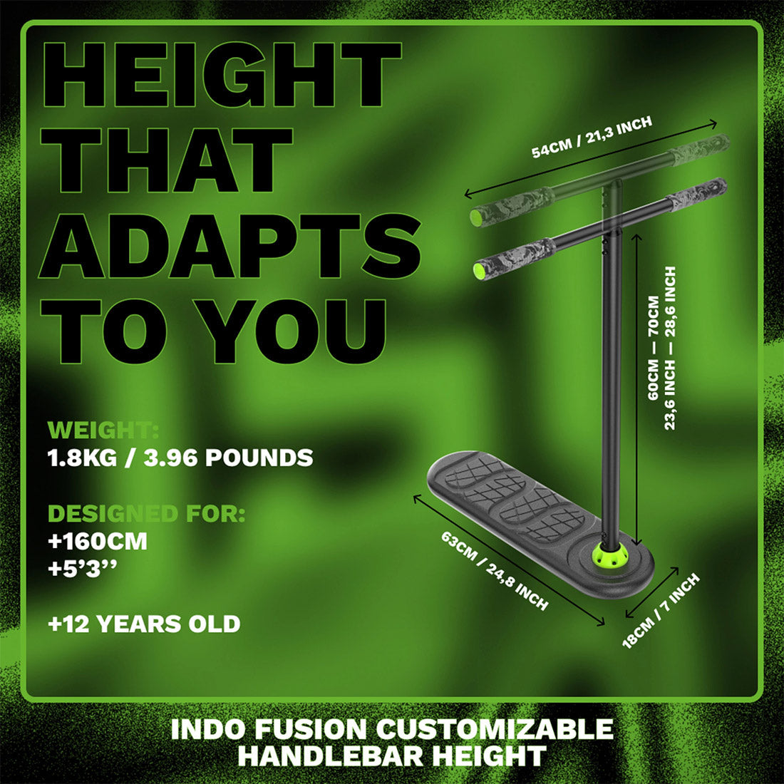 Indo Fusion Tramp Scooter - Black & Green | High-Performance Stunt Scooter for Kids & Adults | Perfect for Tricks, Stunts & Outdoor Fun