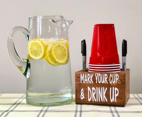 Early American Style Solo Cup Holder with Pen Holder - Perfect for Office, Home, and Party Use