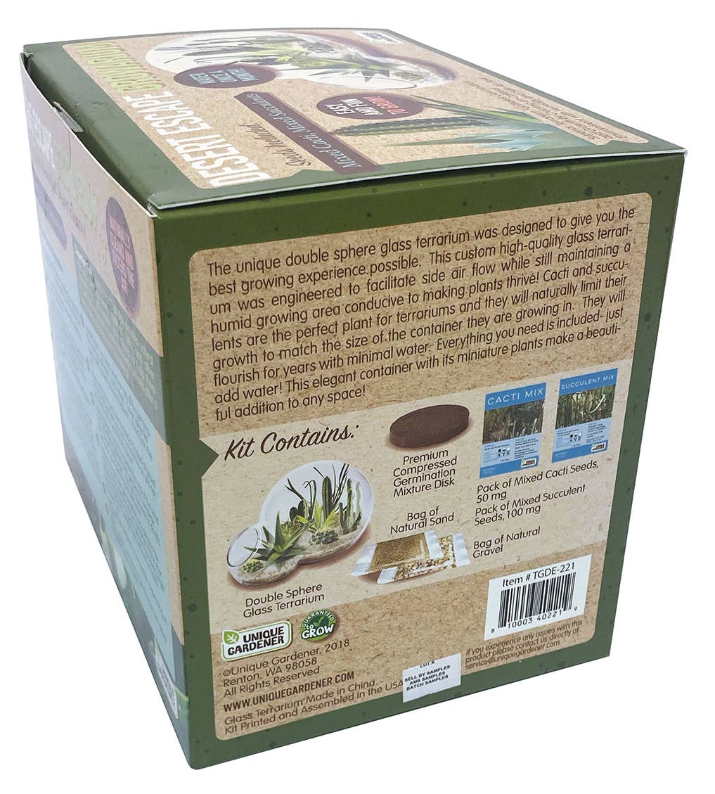 Desert Escape Growarium Glass Terrarium Kit - Succulent & Air Plant Display with Lid - Perfect for Home Decor, Office Desk & Gift Ideas