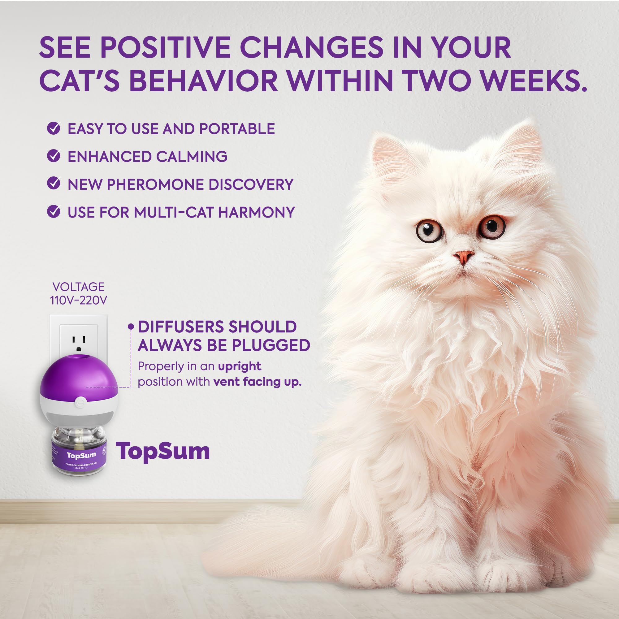 Premium Cat Calming Diffuser Refills (6 Pack) – Vet-Recommended Pheromones for Cat Anxiety Relief – Lasts 4 Months – Stress-Free Home & Travel Solution for Nervous Cats (Purple)