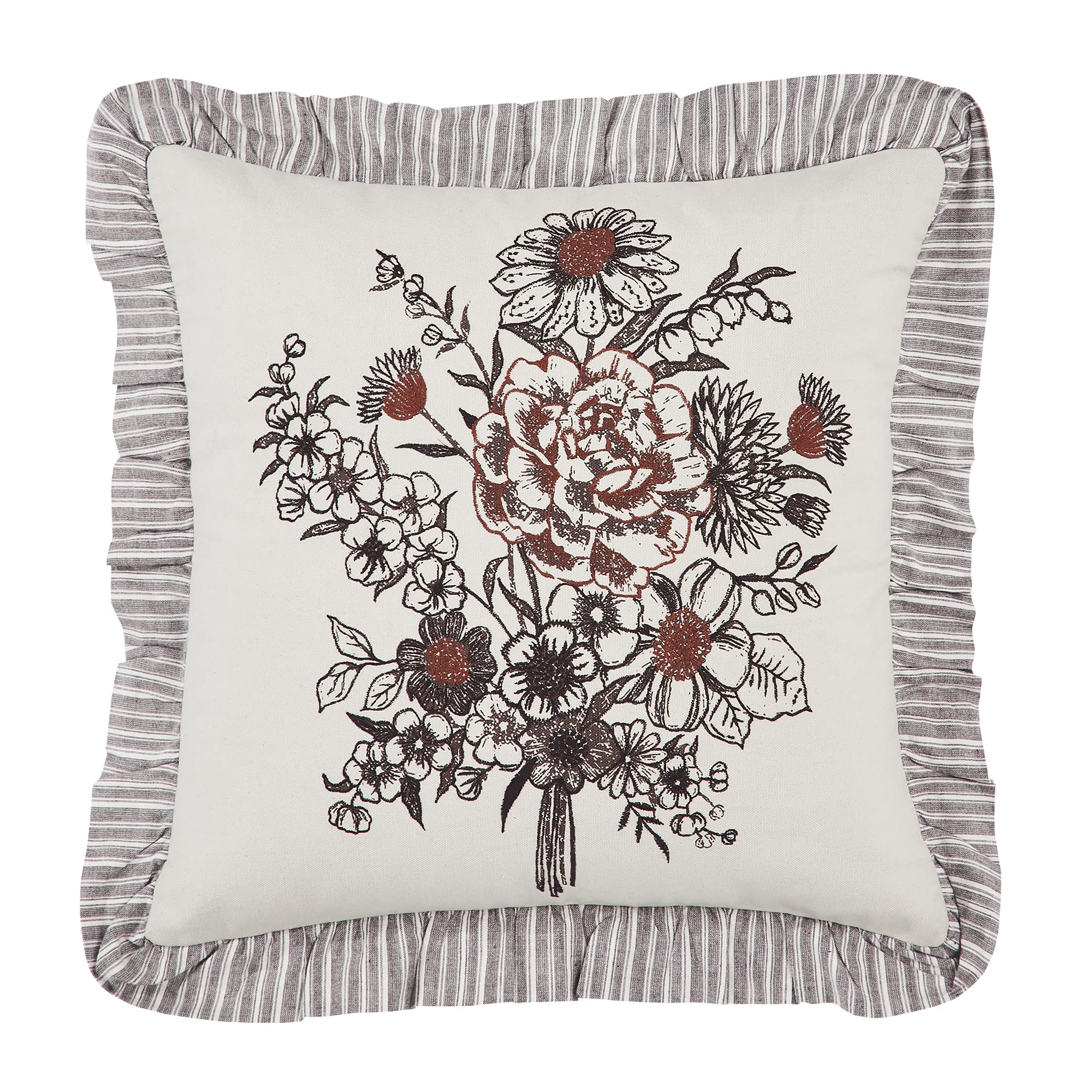 VHC Brands Florette Floral Bouquet Ruffled Decorative Throw Pillow Cover 18x18 Inch - Perfect for Living Room Sofa, Bedroom Decor & Home Accents