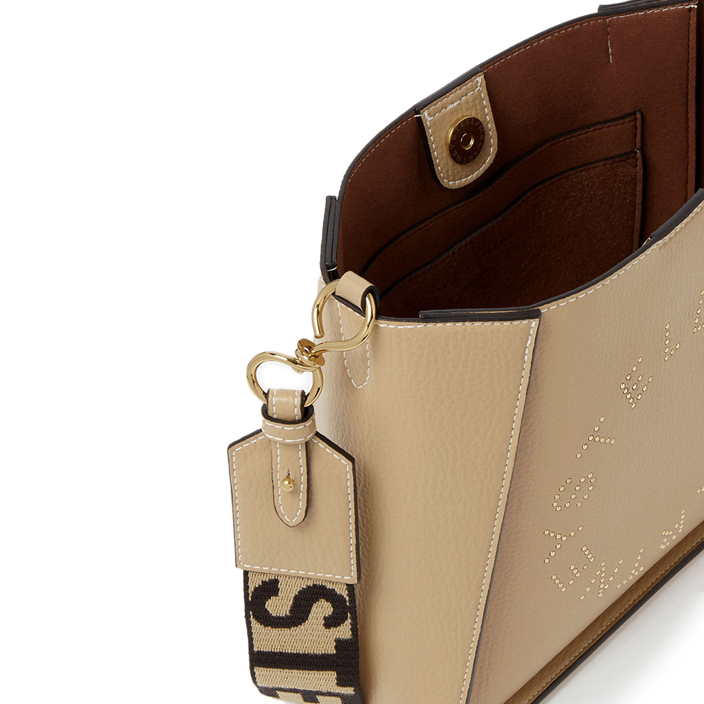 Stella Logo Mini Crossbody Hobo Bag with Grain Studs in Caramel - Stylish & Compact Purse for Women, Perfect for Everyday Use, Travel & Casual Outings