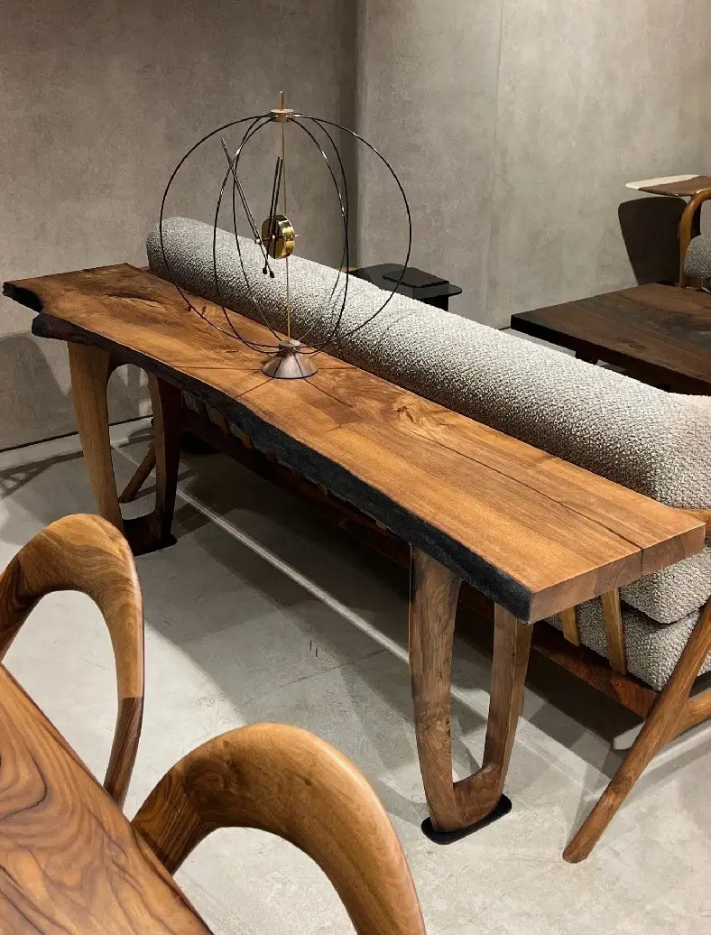 Rustic Walnut Console Table - Solid Wood Sofa Table for Entryway, Living Room & Hallway - Farmhouse Style Home Decor for Small Spaces