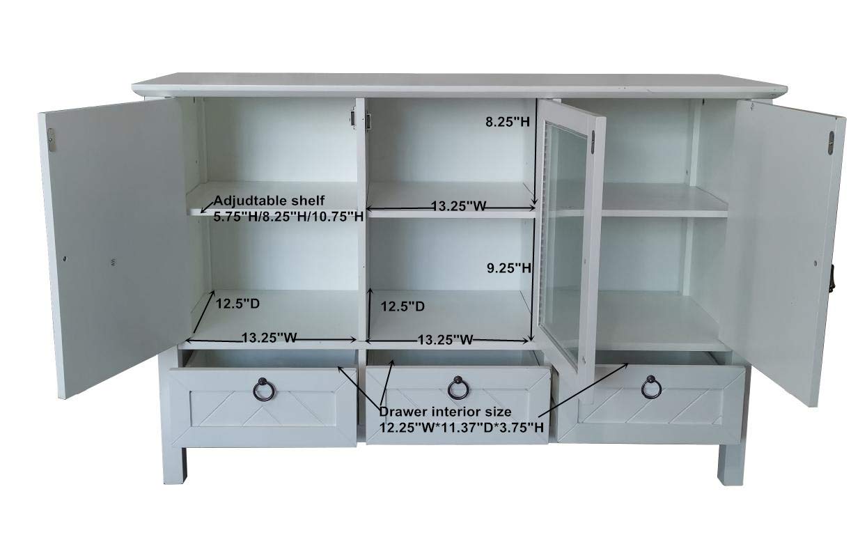 KB Designs - 3-Drawer White Wood Buffet Accent Cabinet Console Table for Dining Room, Entryway & Living Room Decor