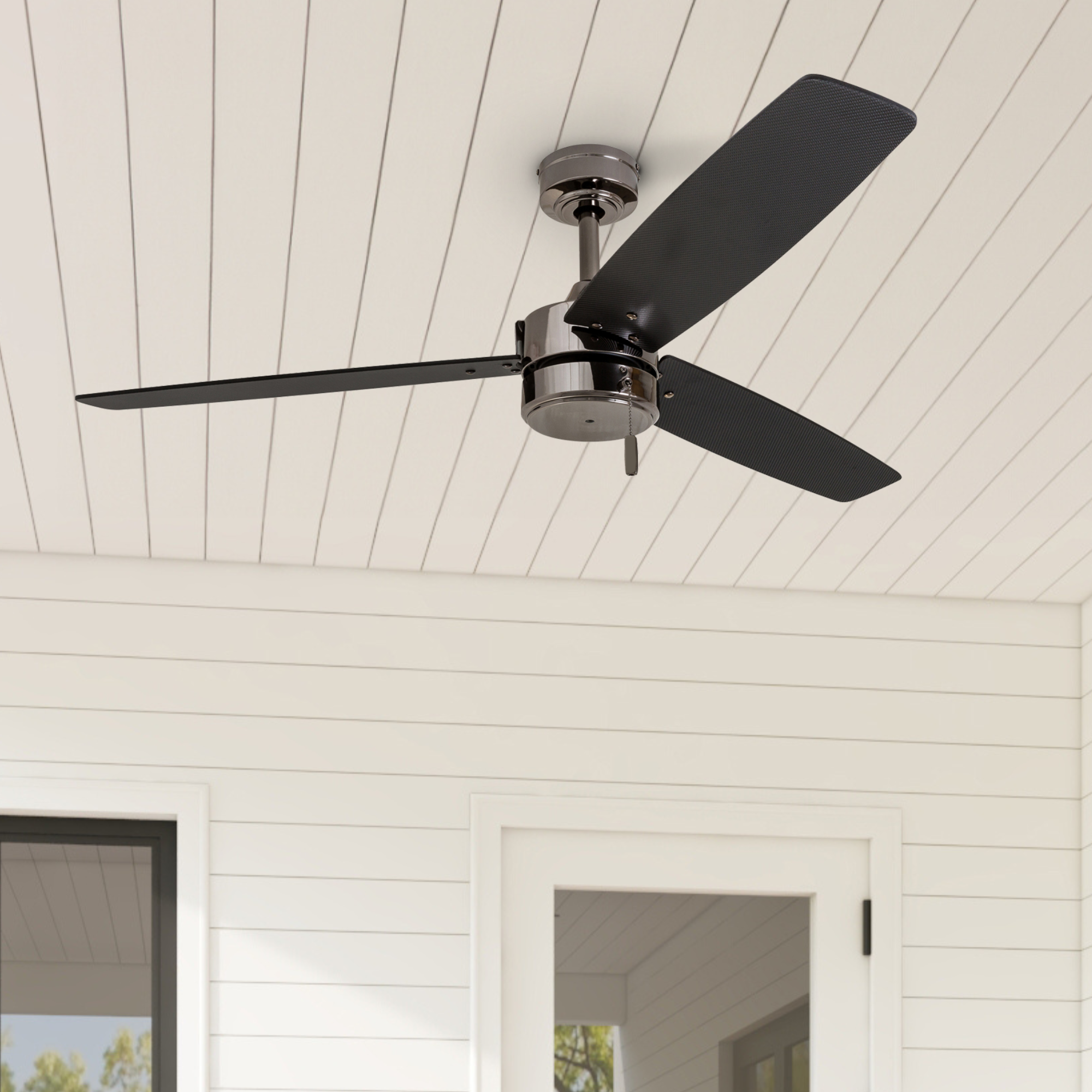 52 Inch Gun Metal Ceiling Fan with Pull Chain - Indoor/Outdoor Use for Bedroom, Living Room, Patio & Covered Porch