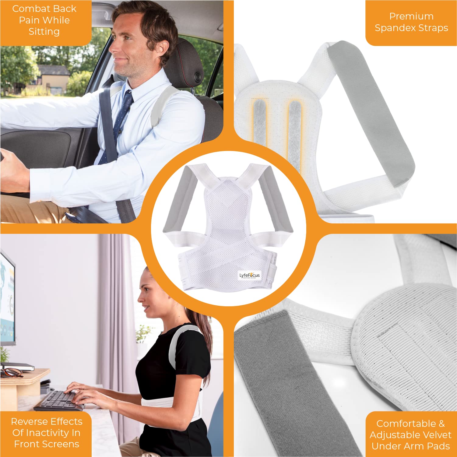 LyfeFocus S1 Premium Invisible Breathable Posture Corrector for Men & Women - Upper Back Brace & Posture Straightener - Relieves Neck, Shoulder & Back Pain - Ideal for Office Work, Gaming & Daily Activities (White, Medium)