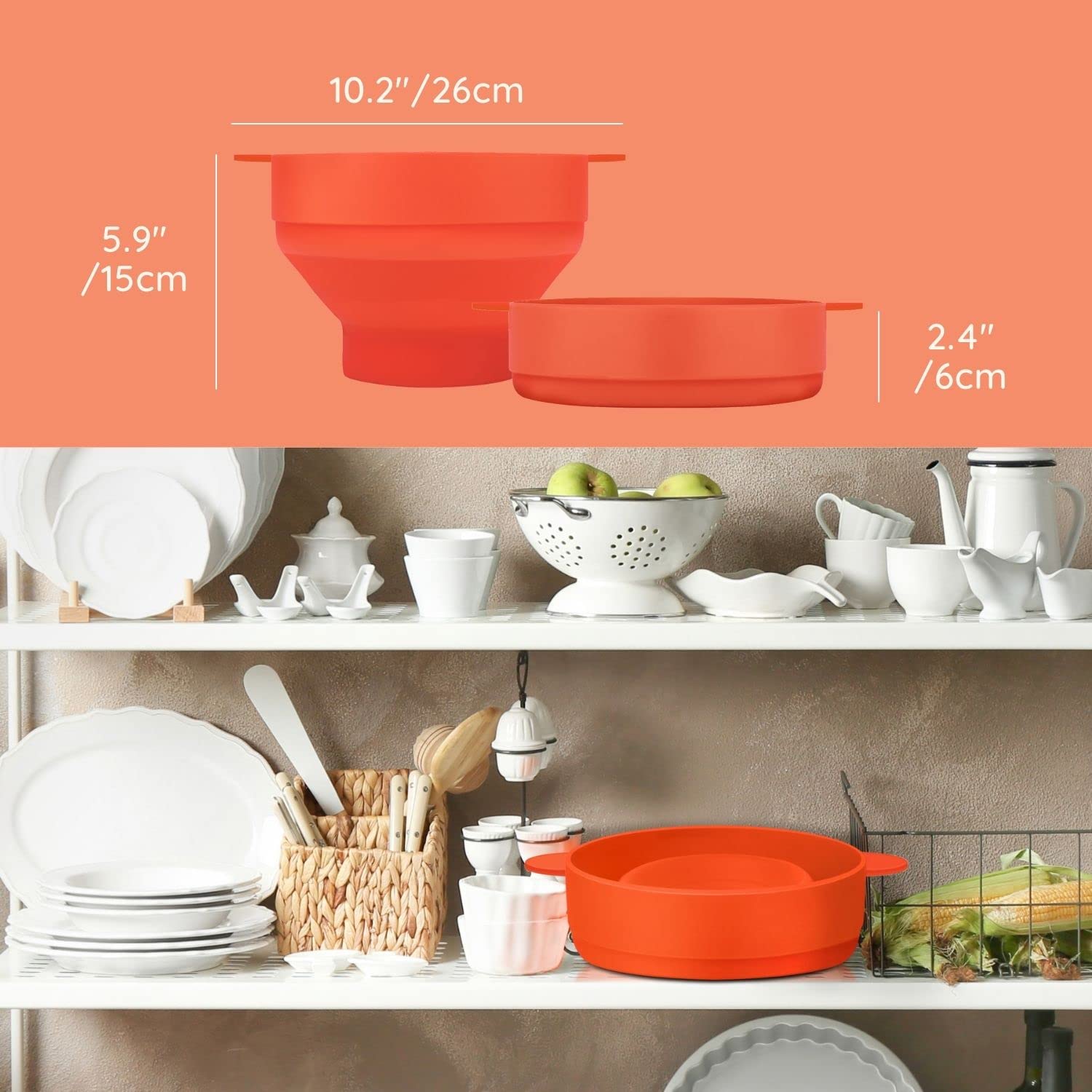 Flexzion Microwave Popcorn Popper Maker with Lid - Collapsible Silicone Bowl, BPA-Free Food Grade Container for Home, Kitchen, Parties & Camping - Perfect for Movie Nights, Snacks & Family Gatherings (Orange)