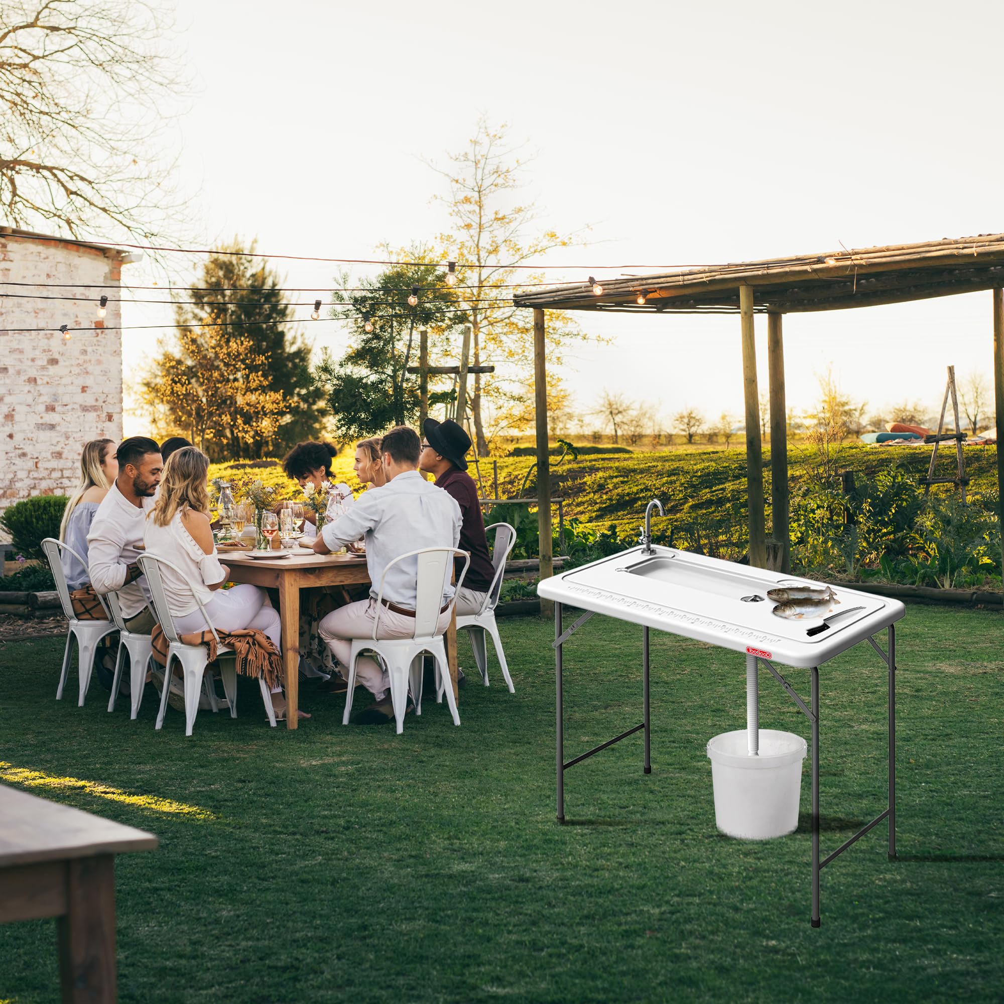 Portable Folding Fish Cleaning Table with Sink - Camping Dish Washing Station with Built-in 31
