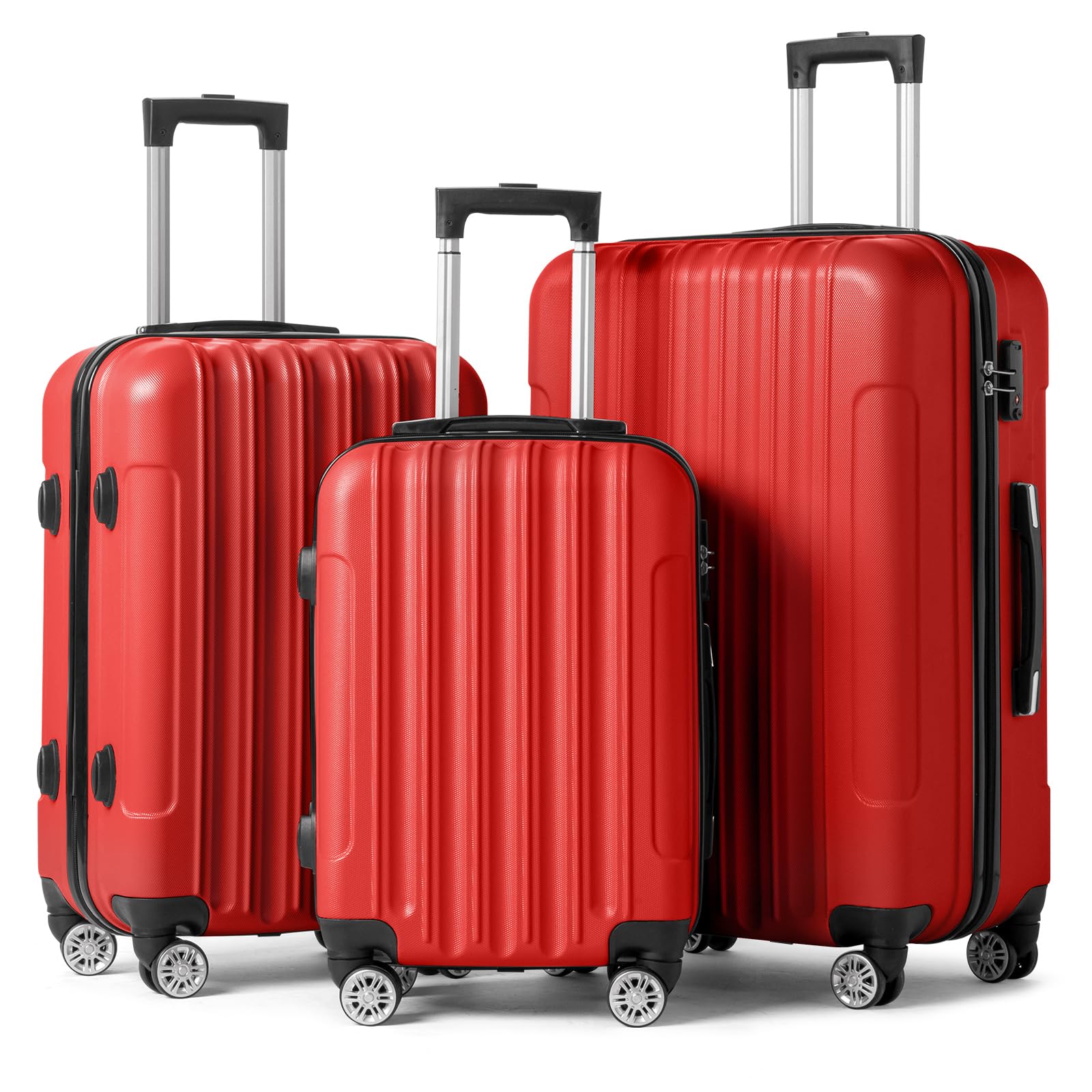 Karl Home 3-Piece Hardside Spinner Luggage Set with TSA Lock - Lightweight ABS Carry-On Suitcases (20/24/28 Inch) for Travel & Business - Red | Perfect for Family Vacations, Business Trips & International Travel