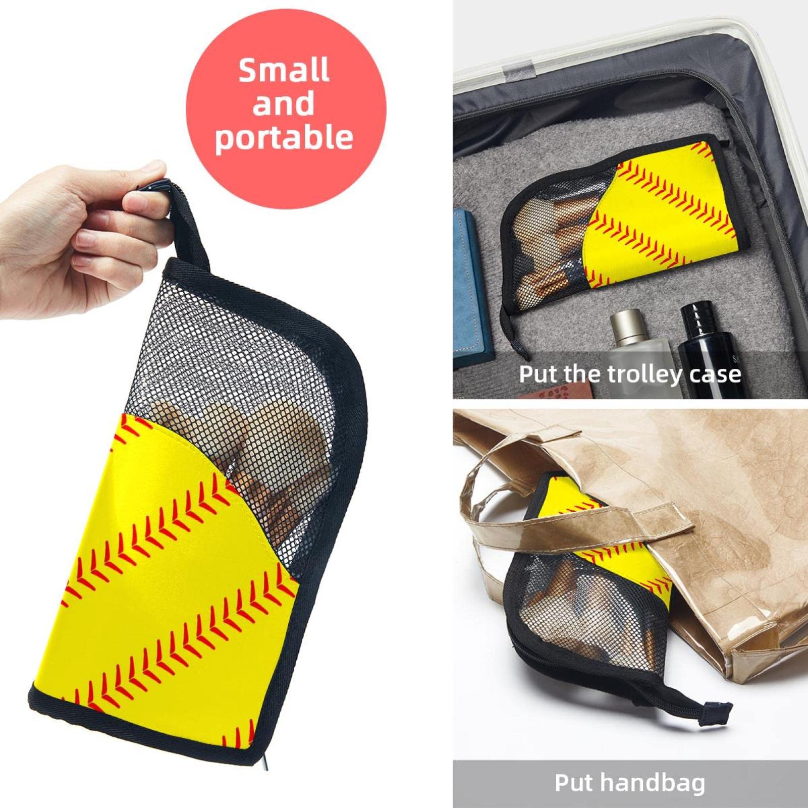 Premium 12-Piece Makeup Brush Organizer Bag - Yellow Baseball Texture Portable Brush Holder Case for Travel & Home Storage | Perfect for Makeup Artists & Beauty Enthusiasts