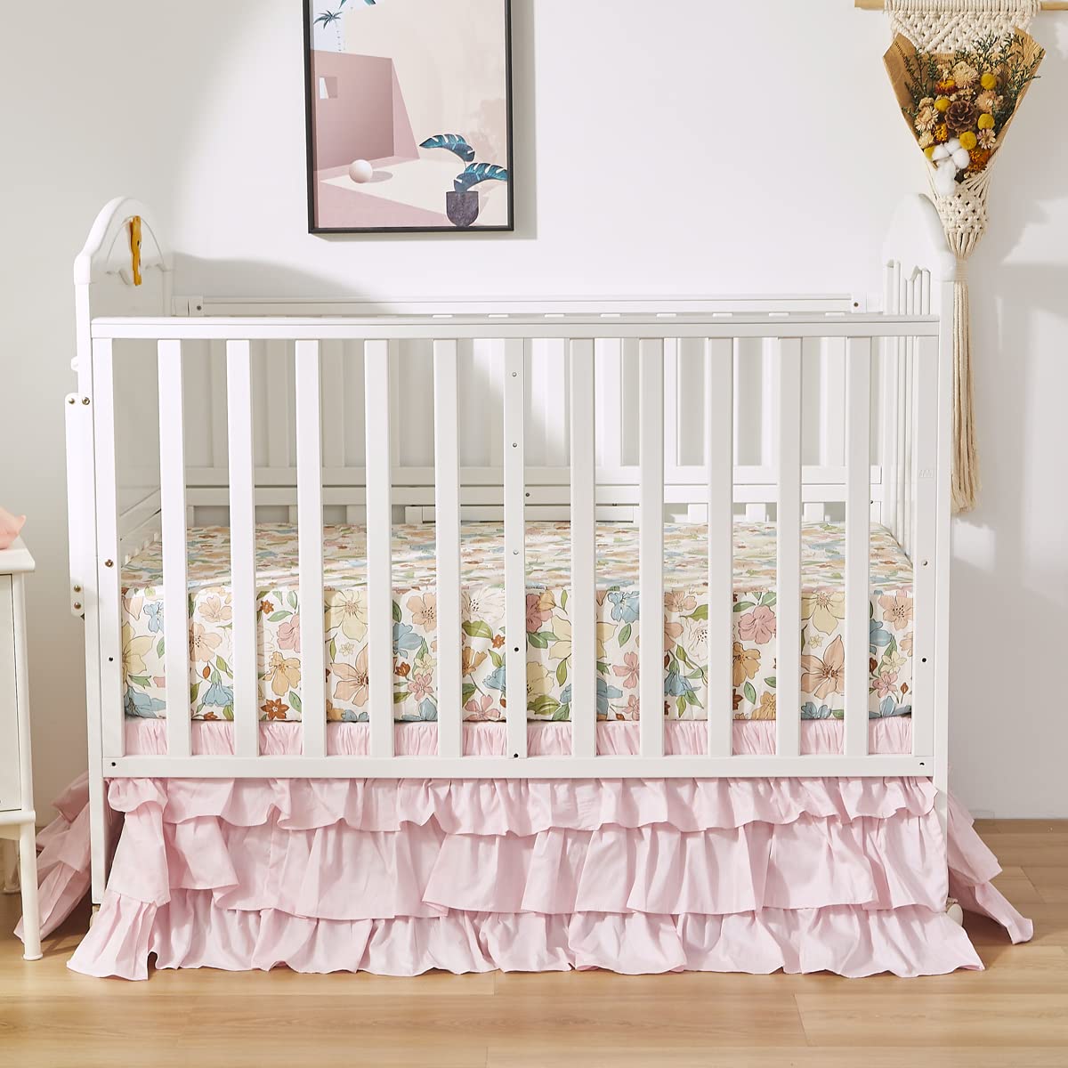 Brandream 3-Piece Floral Crib Bedding Set for Baby Girls - Soft Cotton Nursery Bedding with Blossom & Petal Design | Perfect for Newborns, Infants & Toddlers | Ideal for Nurseries, Daycares & Baby Showers