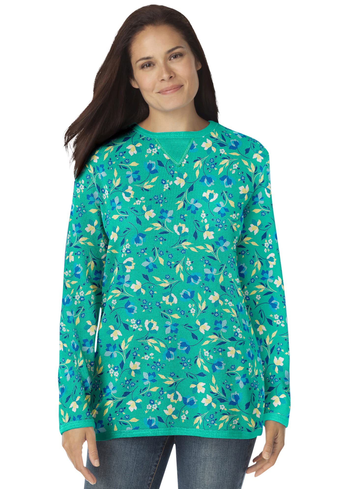 Woman Within Women's Plus Size Thermal Waffle Sweatshirt - Cozy Fleece-Lined Pullover for Cold Weather, Lounge & Outdoor Activities