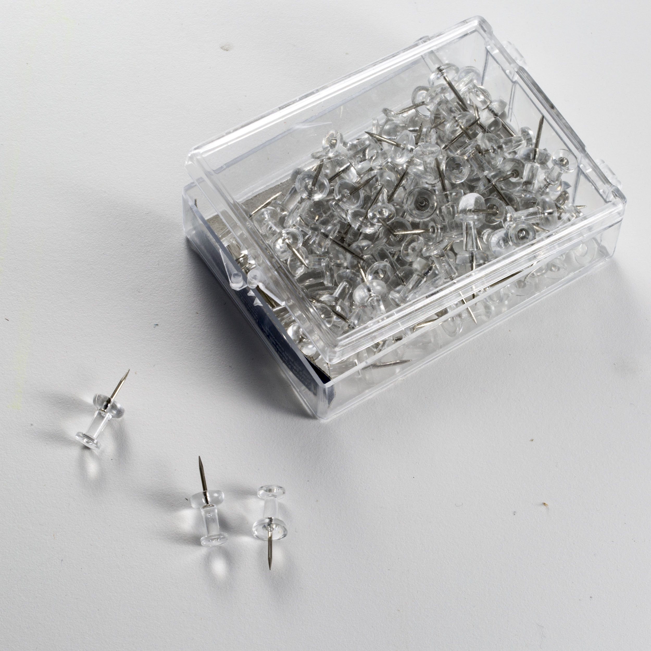 Officemate Clear Push Pins - 100 Count in Reusable Plastic Box (92707) - Perfect for Bulletin Boards, Office Organization & Home Decor