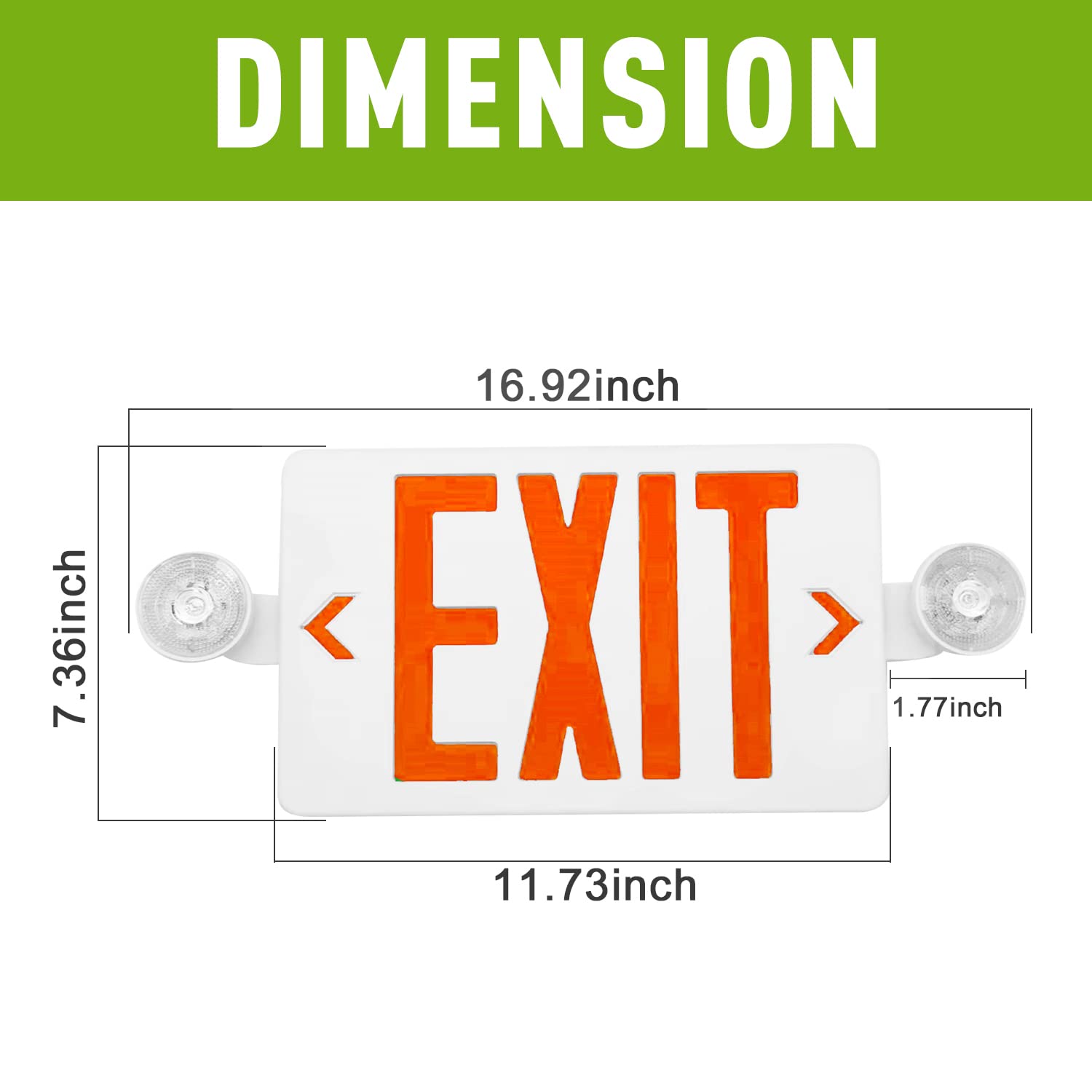 OSTEK Red LED Exit Sign with Emergency Lights - UL-Listed 120-277V Battery Backup, Dual Adjustable LED Heads, ABS Fire-Resistant - Perfect for Commercial Buildings, Warehouses & Emergency Exits