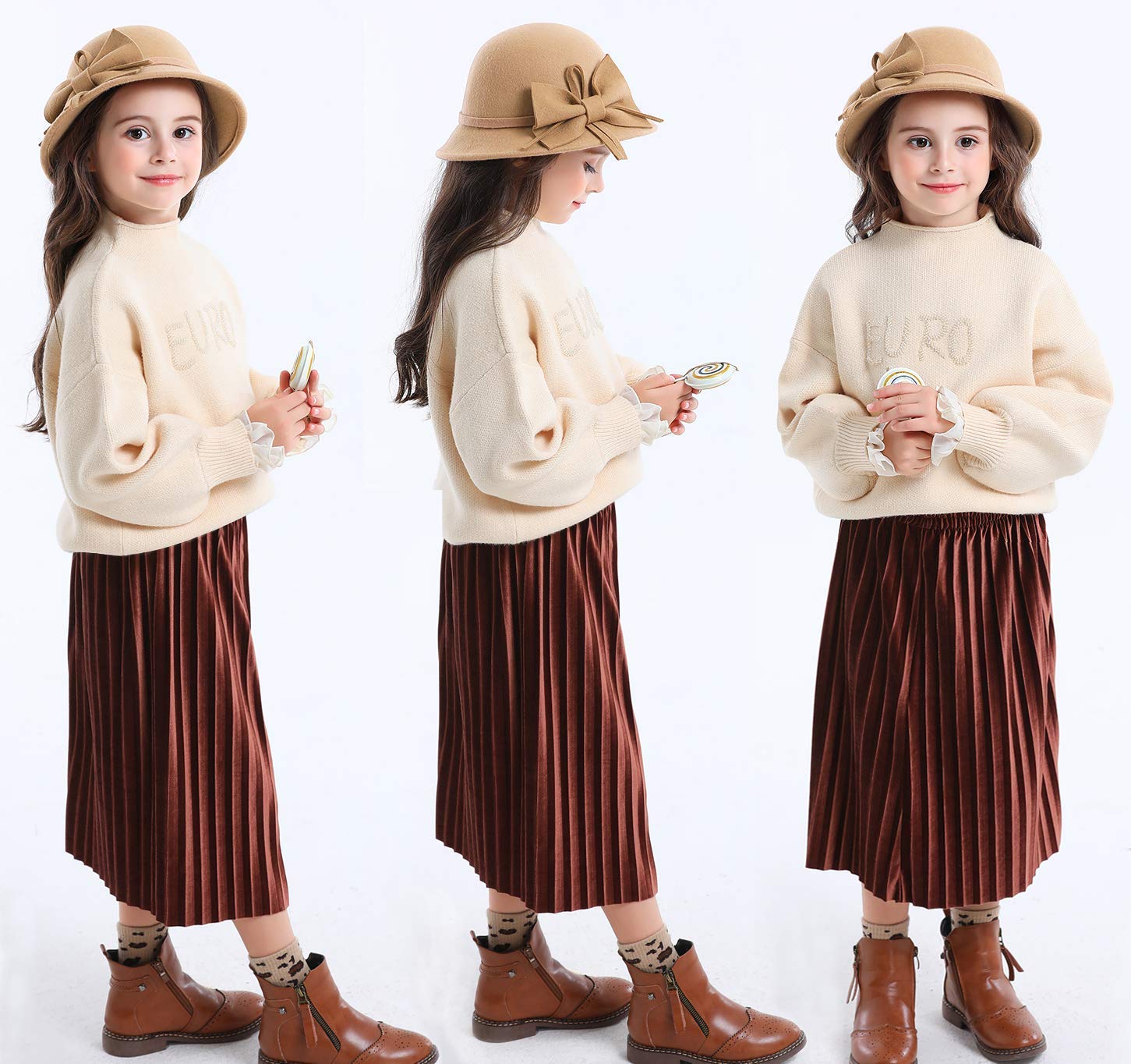 Bienvenu Kids Girls Winter Warm 100% Wool Bucket Hat for Cold Weather - Cozy & Stylish Winter Accessory for Outdoor Play, Snow Days, and School