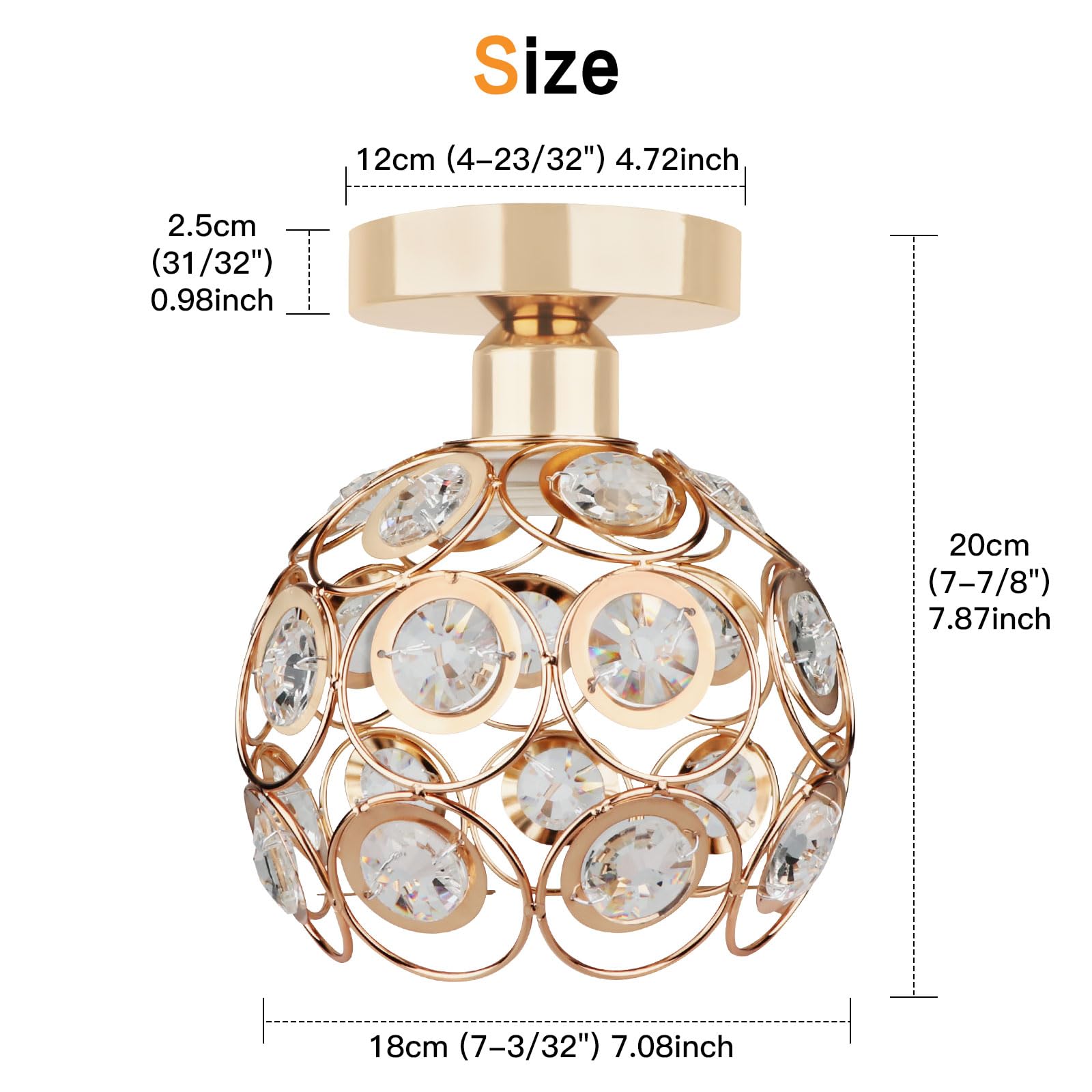 Gold Mini Chandelier Light Fixture - Crystal Ceiling Light with Semi Flush Mount | Handmade Metal Small Chandelier Lamp for Hallway, Foyer, Entryway & Closet | Perfect for Indoor Lighting & Home Decor