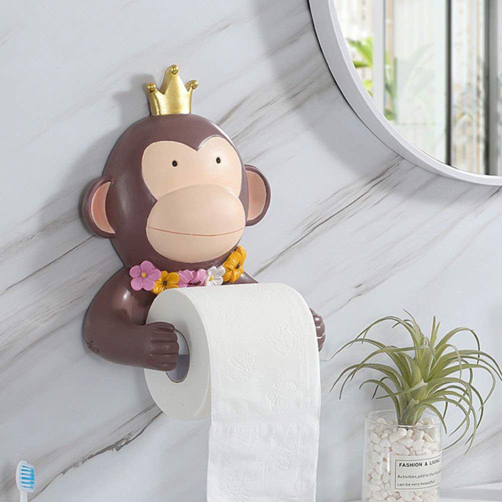 Monkey Roll Paper Holder - Retractable Wall-Mounted Tissue Dispenser for Bathroom, No Drill Resin Toilet Paper Stand with Decorative Monkey Figure - Perfect for Home, Office, and RV Use