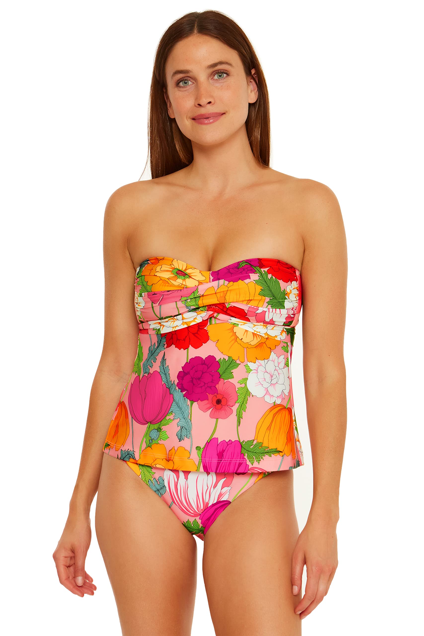 Trina Turk Women's Sunny Bloom Convertible Tankini Top - Adjustable Swimwear for Women, Floral Print Bikini for Pool, Beach & Vacation