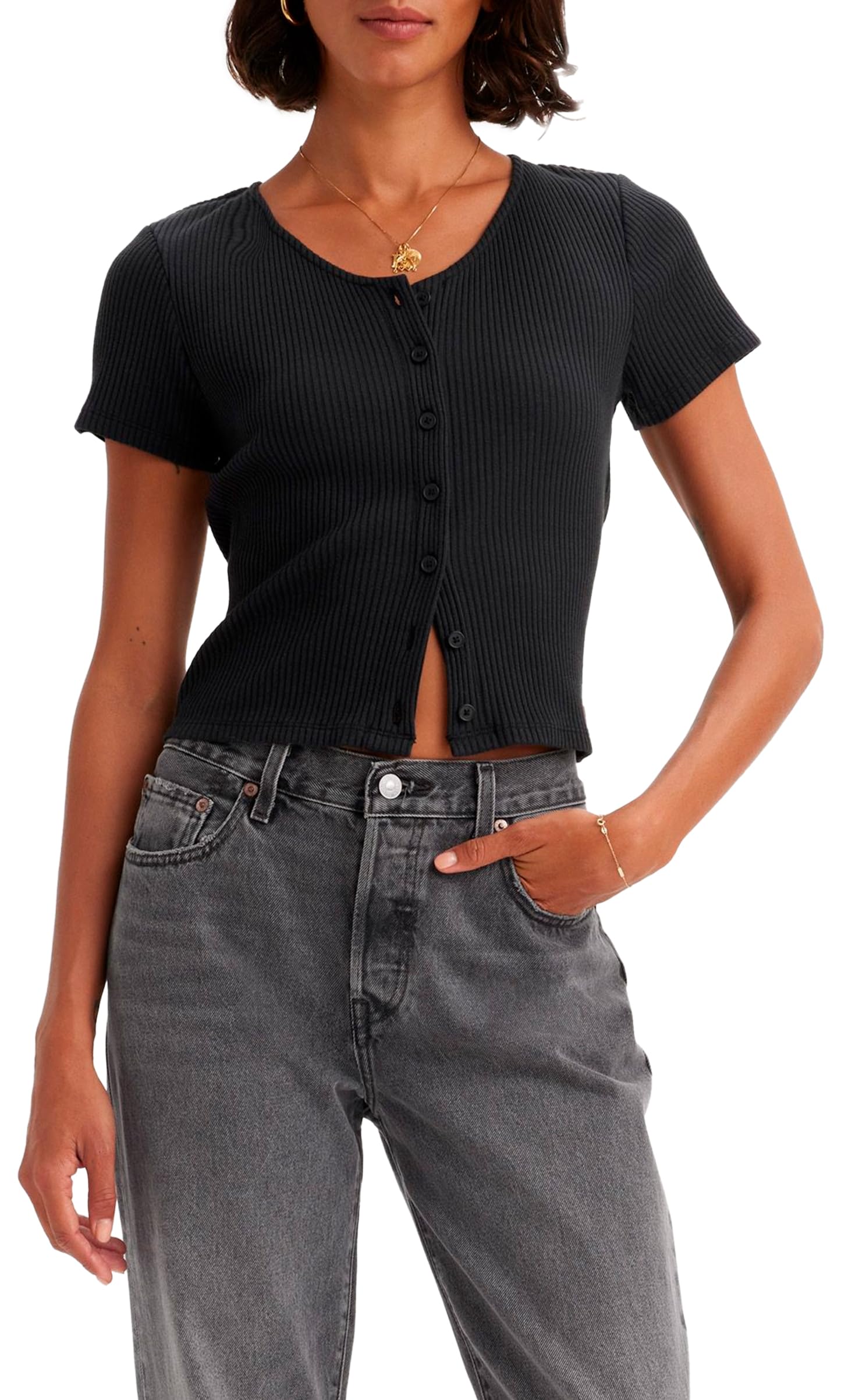 LEVI'S Women's Monica Short Sleeve T-Shirt - Soft Cotton Black Basic Tee for Casual & Everyday Wear | Work, Weekend, Layering | Office, Date Night, Travel & Gym Essential | Summer, Street Style, Home Relaxation | Perfect for Coffee Dates, Shopping Trips and Beach Outings