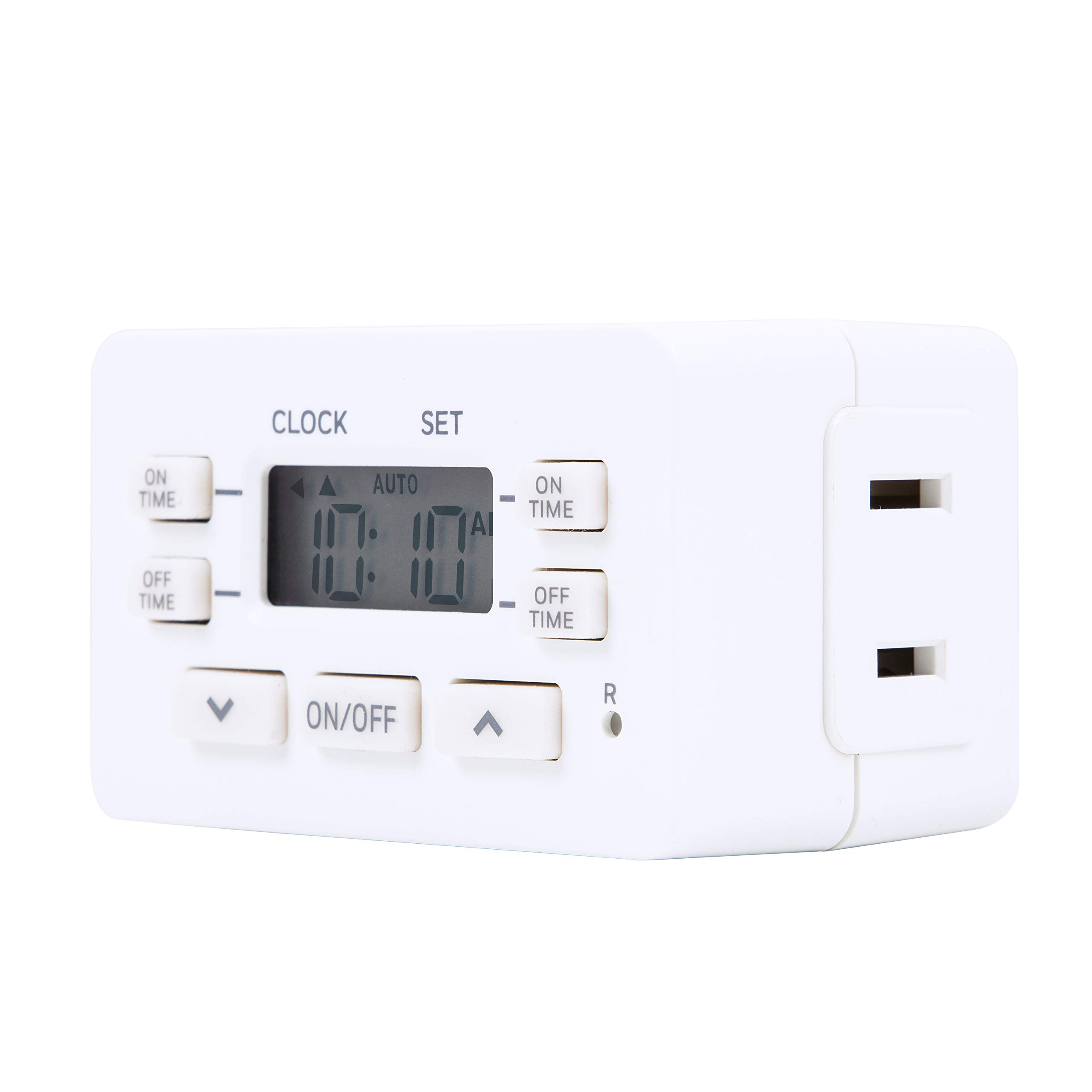 UltraPro 24-Hour Digital Outlet Timer - 1 Polarized Plug, 2 Programmable ON/OFF Cycles, 125VAC Indoor Light Timer (White, 1 Pack) - Perfect for Holiday Lights, Aquariums, and Home Automation