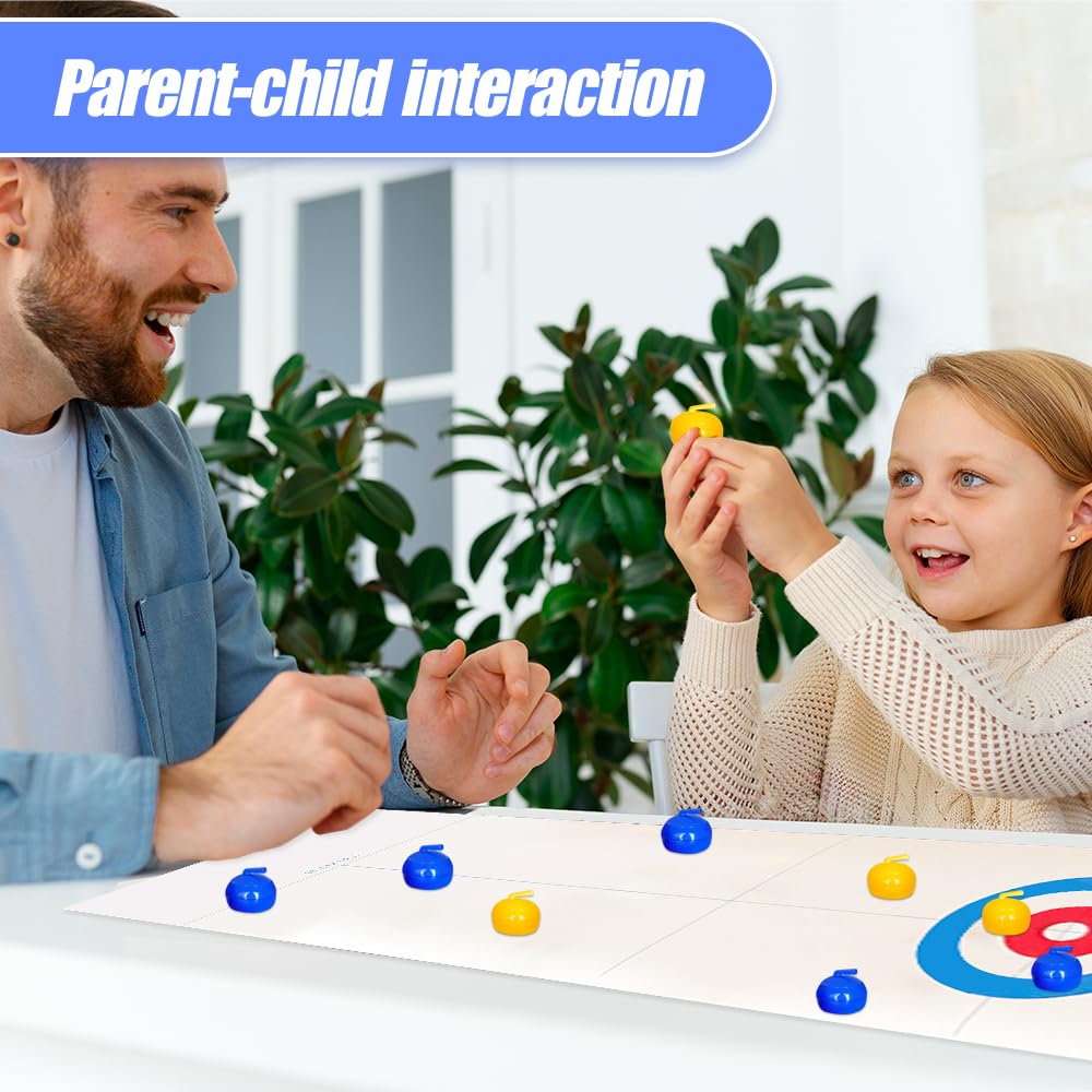 Mini Table Curling Game Set - Portable Shuffleboard & Hockey Style Indoor Board Game for Kids & Adults - Fun Family Party Activity for Home, Office, or Game Room Entertainment