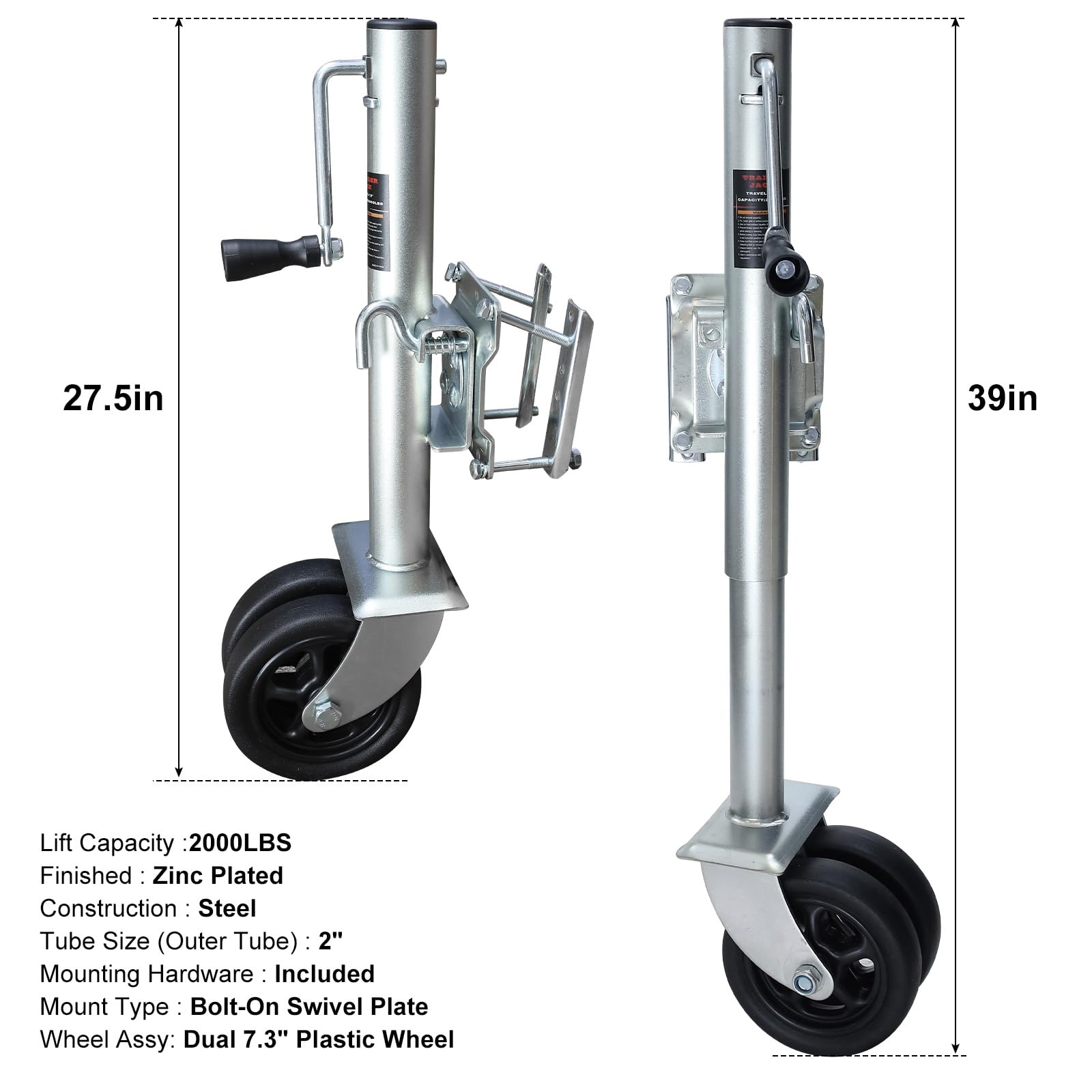 Heavy Duty 2000 lbs Boat Trailer Jack with 7.5