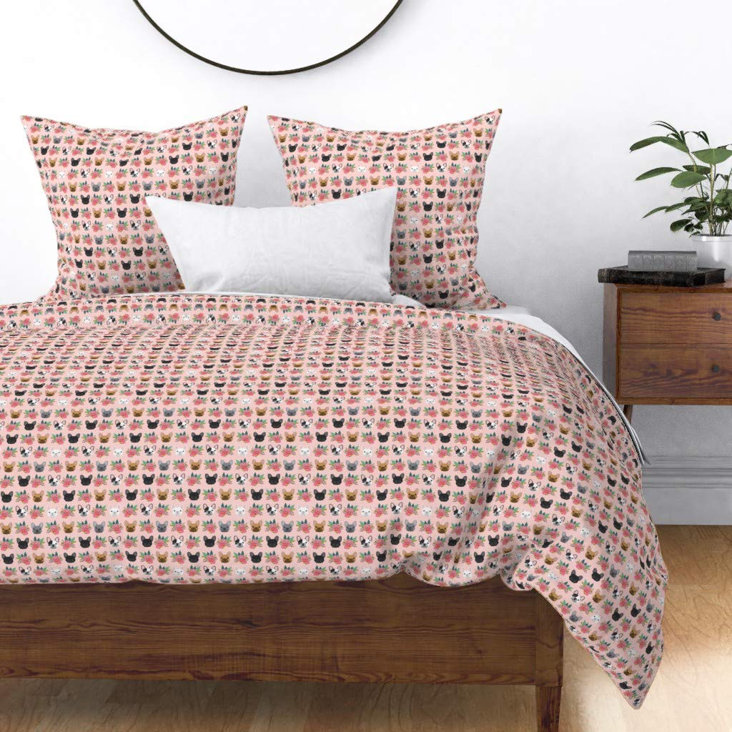 Soft Cotton Sateen Duvet Cover Twin Size - French Bulldog Floral Print Dog Lover Bedding | Perfect for Girls' Nursery, Pet-Themed Room Decor & Unique Gift Idea