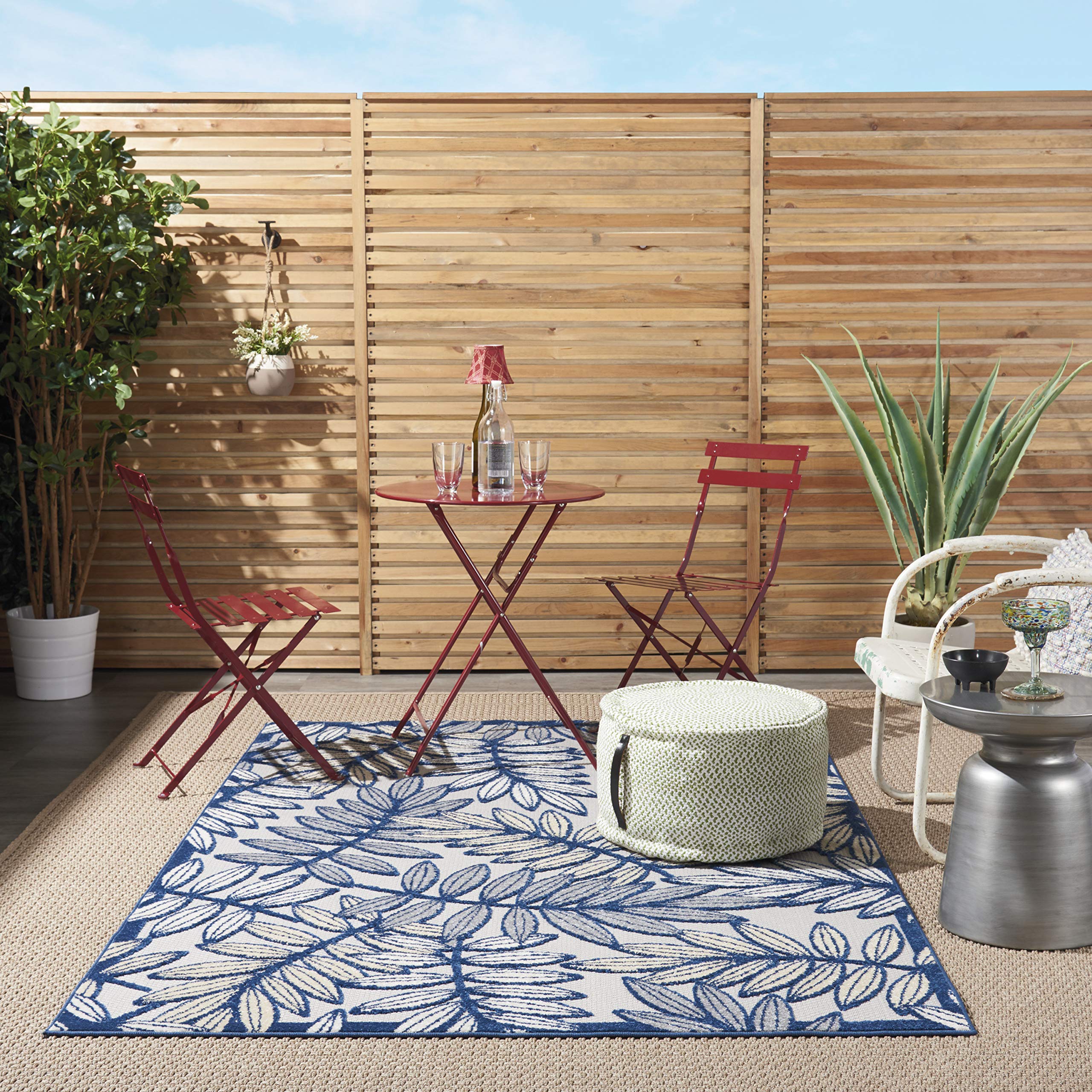 Nourison Aloha 6' x 9' Indoor/Outdoor Area Rug - Ivory & Navy Stripe - Easy Clean, Non-Shedding, Stain Resistant - Perfect for Living Room, Bedroom, Dining Room, Patio, Deck & Backyard - Soft & Durable for High Traffic Areas