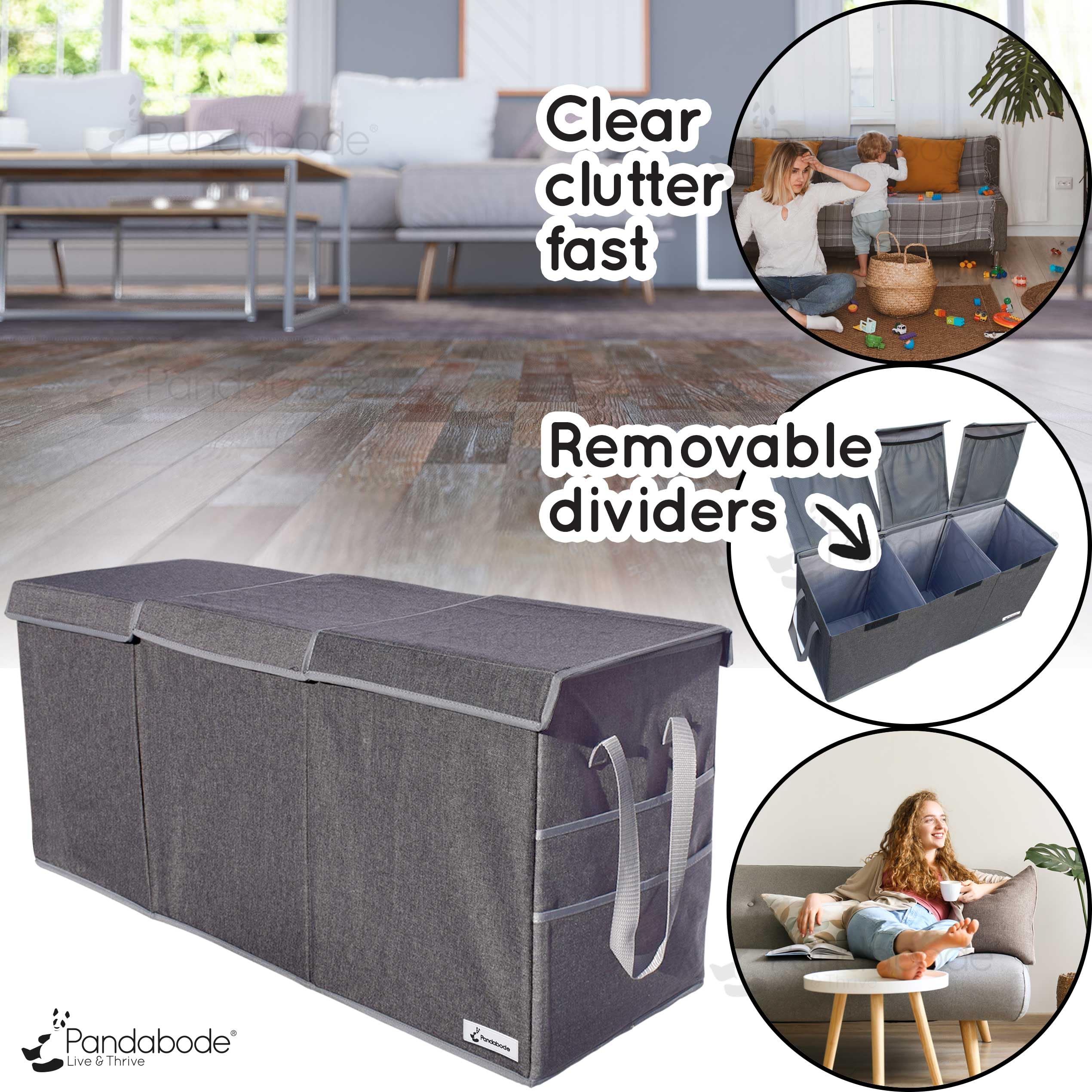 Extra Large Toy Storage Box - Durable Collapsible Toy Organizer with Pockets for Kids Bedroom & Living Room - 36 x 16 x 12 Inches Gray - Perfect for Storing Toys, Books & Kids' Belongings
