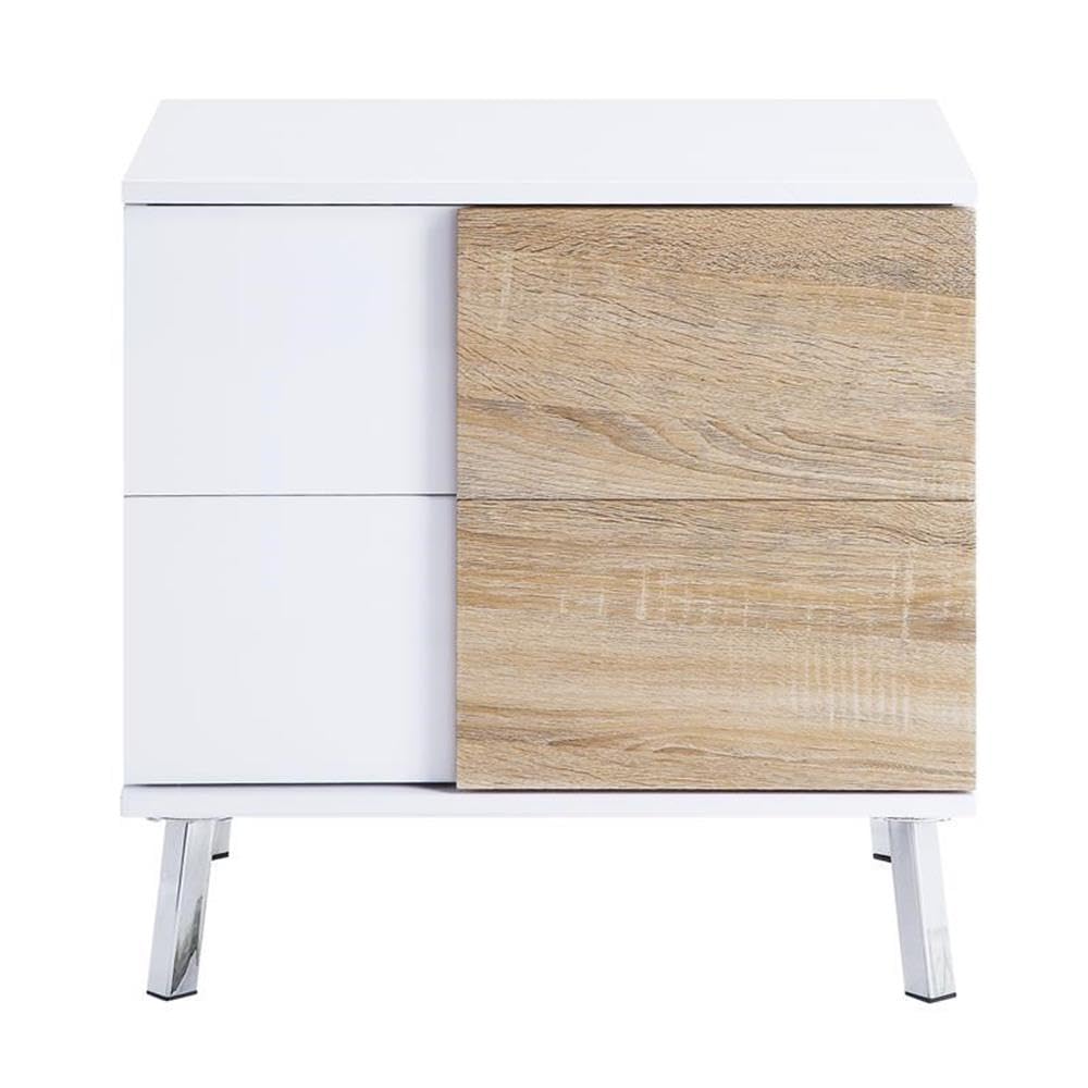 Acme Verux White High Gloss End Table - Modern Nightstand for Bedroom, Living Room & Office - Compact Side Table with Sleek Finish for Small Spaces
