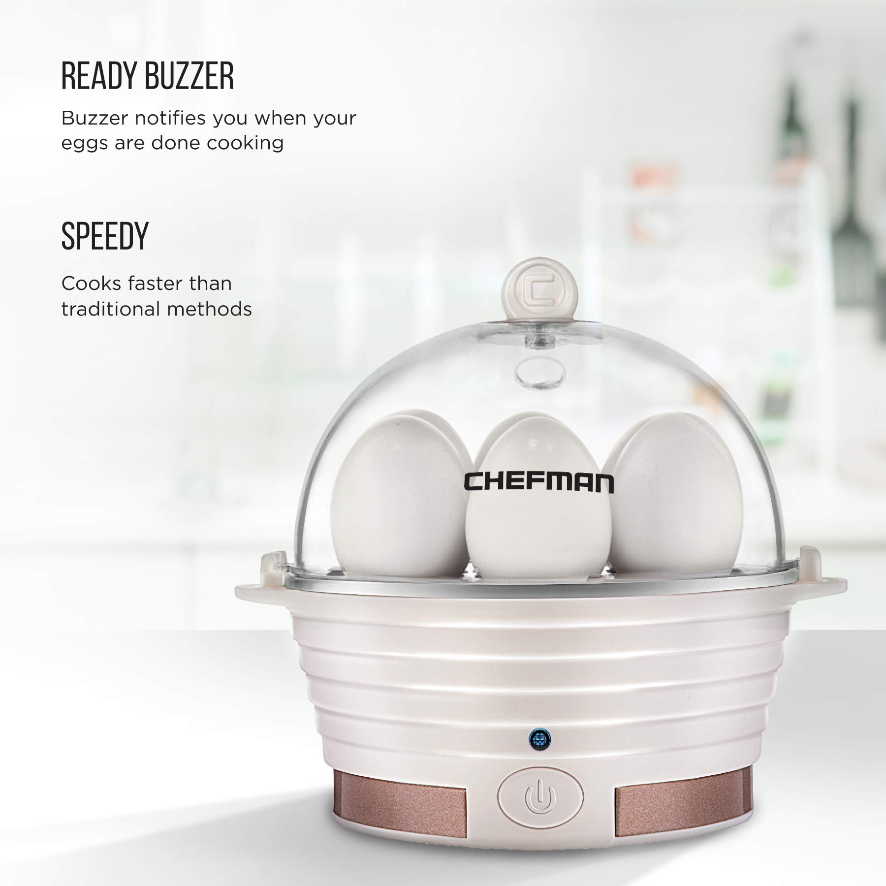 Chefman Electric Egg Cooker & Steamer - 6 Egg Capacity for Hard, Medium, Soft Boiled Eggs & Poached Eggs - Includes Omelet Tray & Ready Signal - BPA-Free Ivory Appliance - Perfect for Breakfast Meal Prep & Healthy Cooking