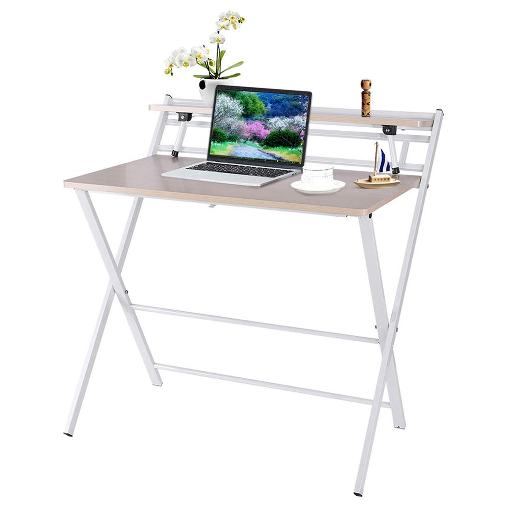 No-Assembly Folding Computer Desk with Storage Shelf - Space Saving Modern Laptop Desk for Small Spaces, Home Office, Gaming & Study - Farmhouse Style Writing Table for Bedroom Decor (White) - Perfect for Remote Work, Online Classes & Compact Living Areas